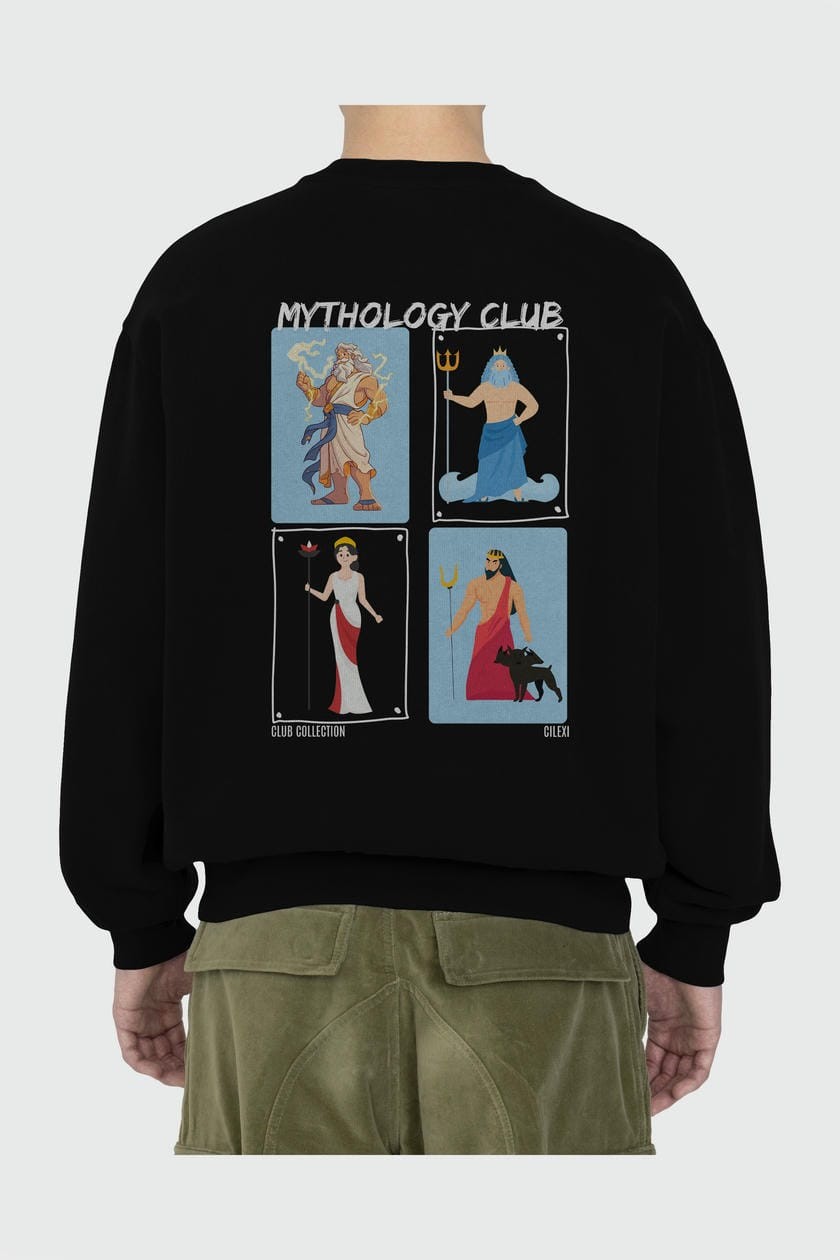 Mythology Club 2 Arka Baskılı Oversize Sweatshirt Erkek Kadın Unisex