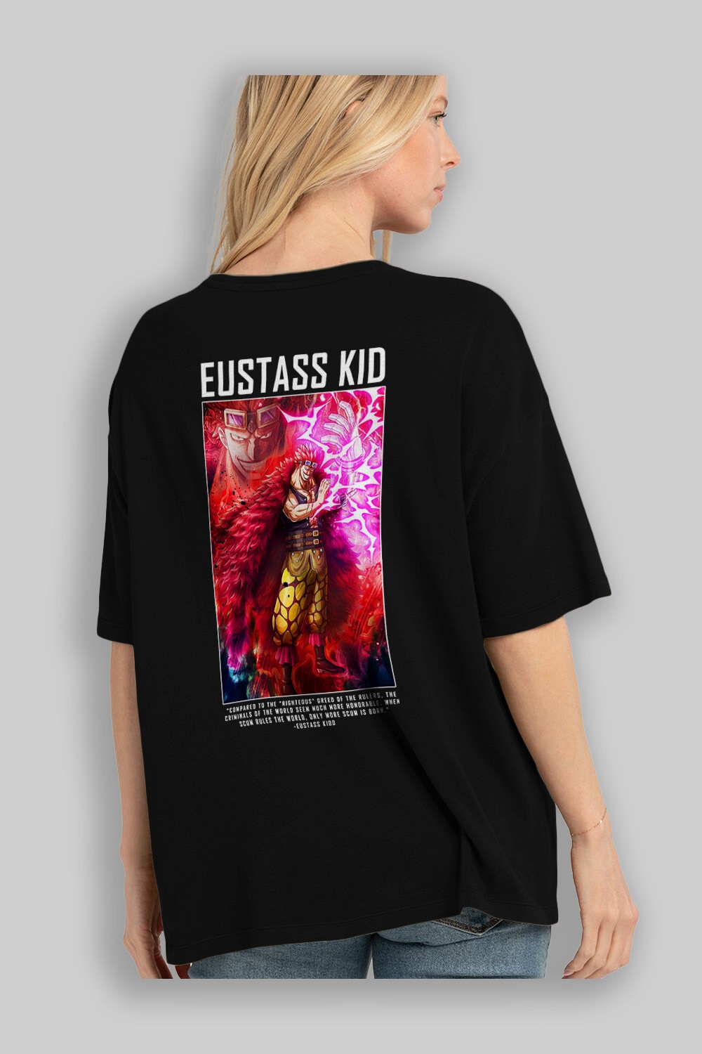 Eustass Kid Anime Arka Baskılı Oversize t-shirt Erkek Kadın Unisex %100 pamuk tişort