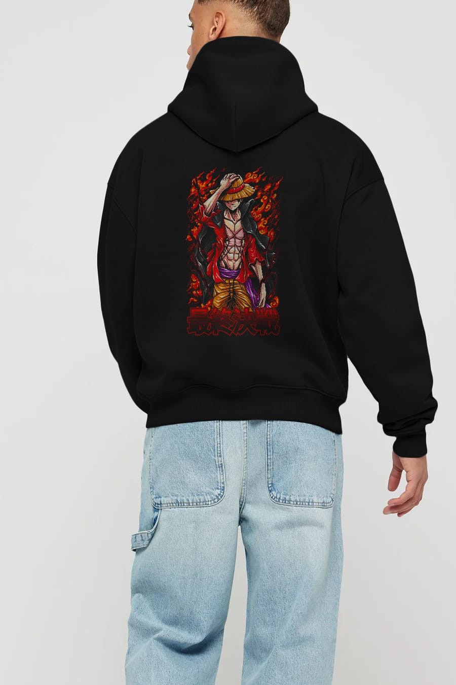 MONKEY D. LUFFY (3) Anime Arka Baskılı Hoodie Oversize Kapüşonlu Sweatshirt Erkek Kadın Unisex