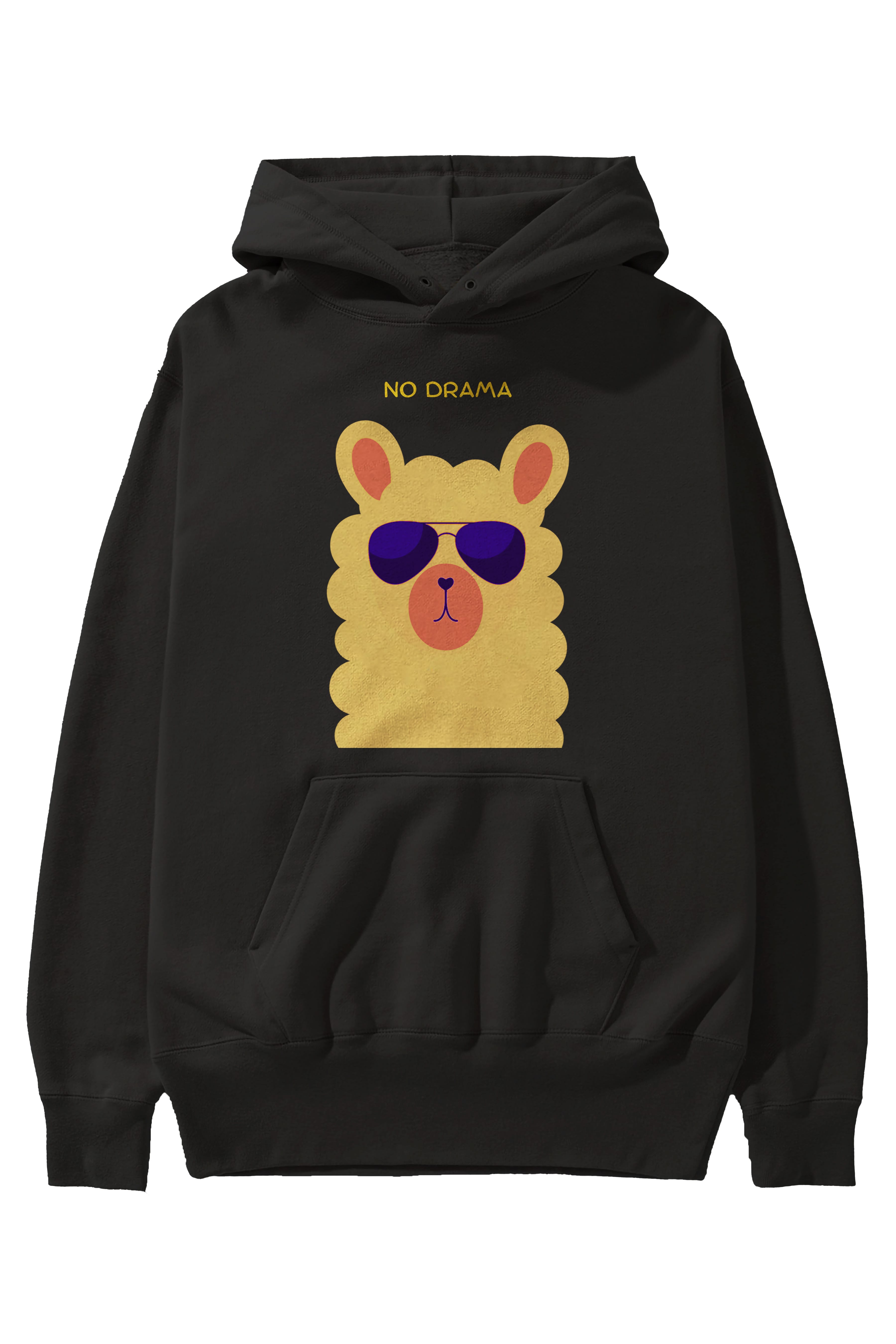 No Drama Yazılı Lama Ön Baskılı Oversize Hoodie Kapüşonlu Sweatshirt Erkek Kadın Unisex