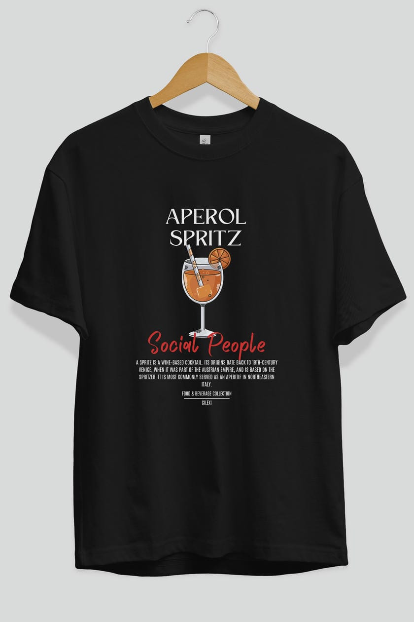 Aperol Sprıtz Kokteyl Serisi ön Baskılı Oversize t-shirt Erkek Kadın %100 Pamuk Bisiklet Yaka tişort
