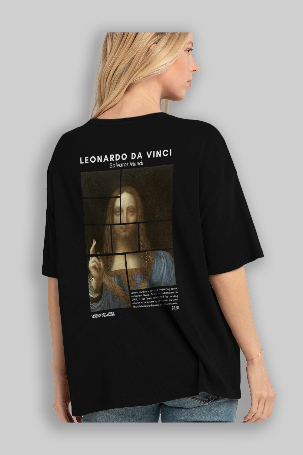 Salvador Mundi Arka Baskılı Oversize t-shirt Erkek Kadın Bisiklet Yaka Pamuk tişort