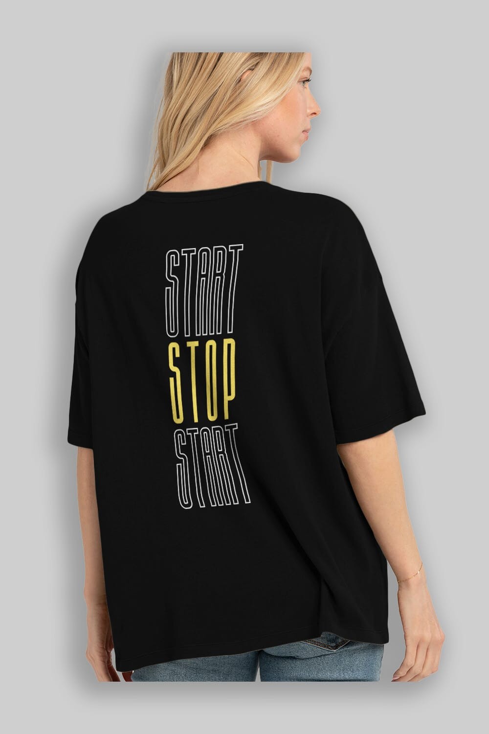 Start Stop Start Yazılı Arka Baskılı Oversize t-shirt Erkek Kadın Unisex
