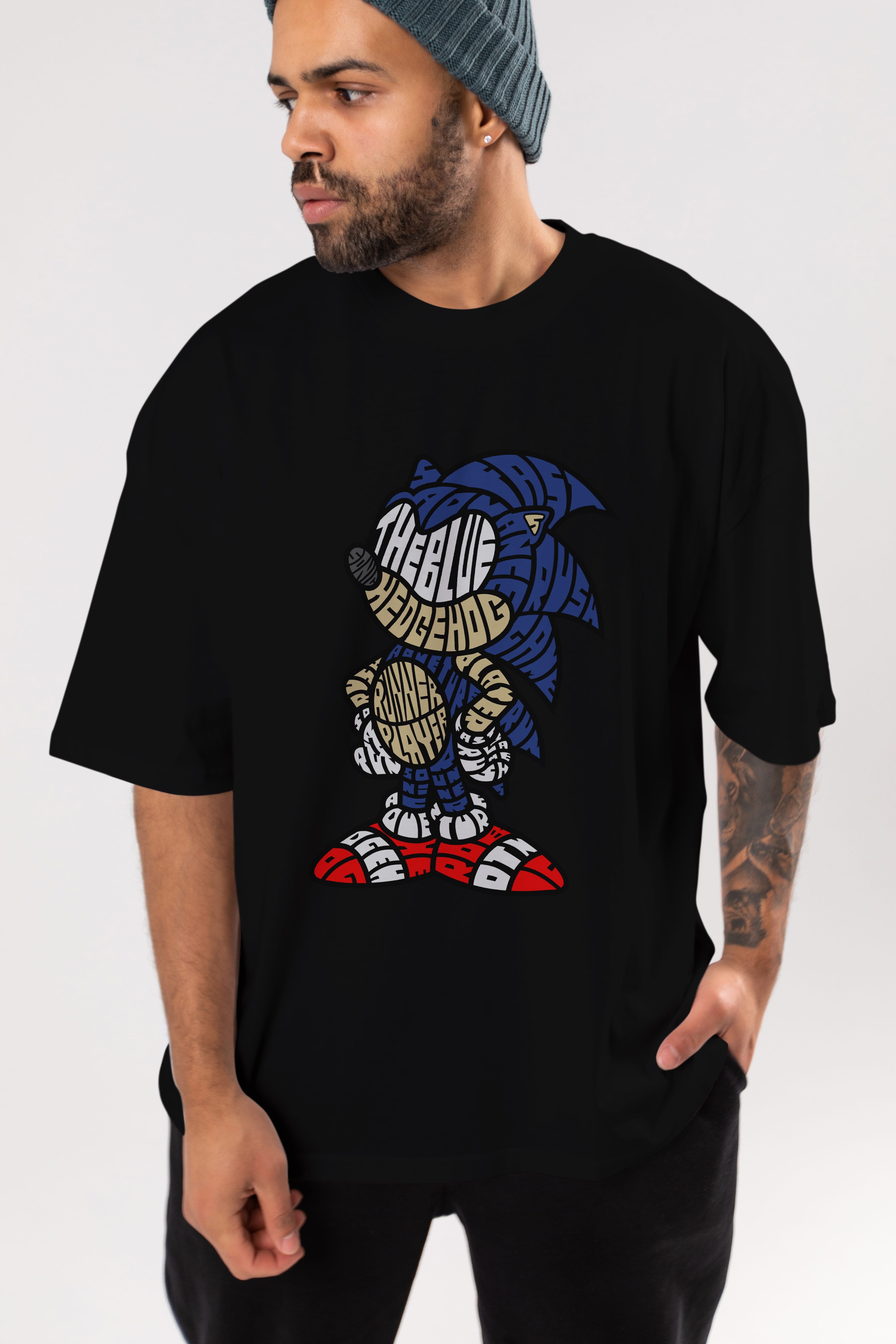 The Blue Hedgehog Ön Baskılı Oversize t-shirt %100 pamuk Erkek Kadın Unisex