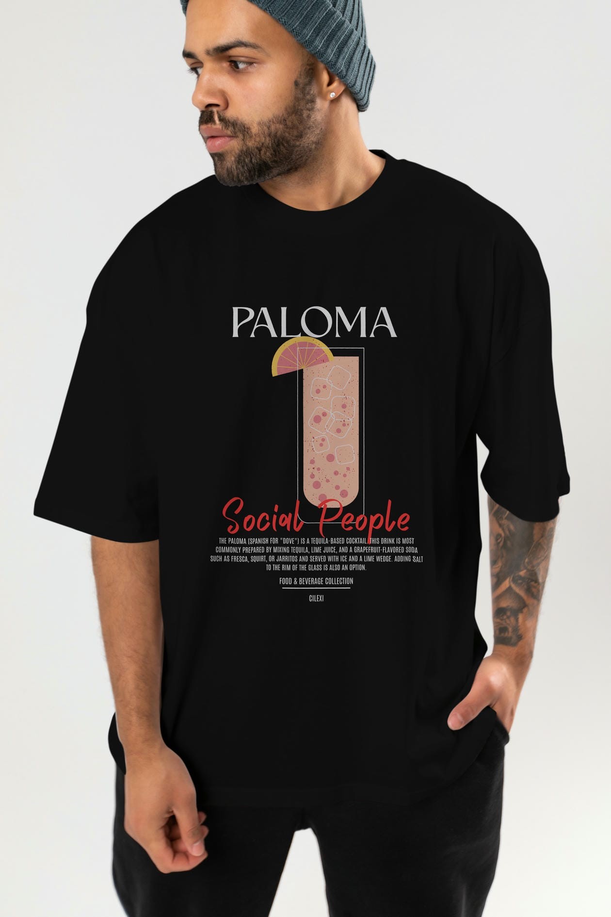 Paloma Kokteyl Serisi ön Baskılı Oversize t-shirt Erkek Kadın %100 Pamuk Bisiklet Yaka tişort