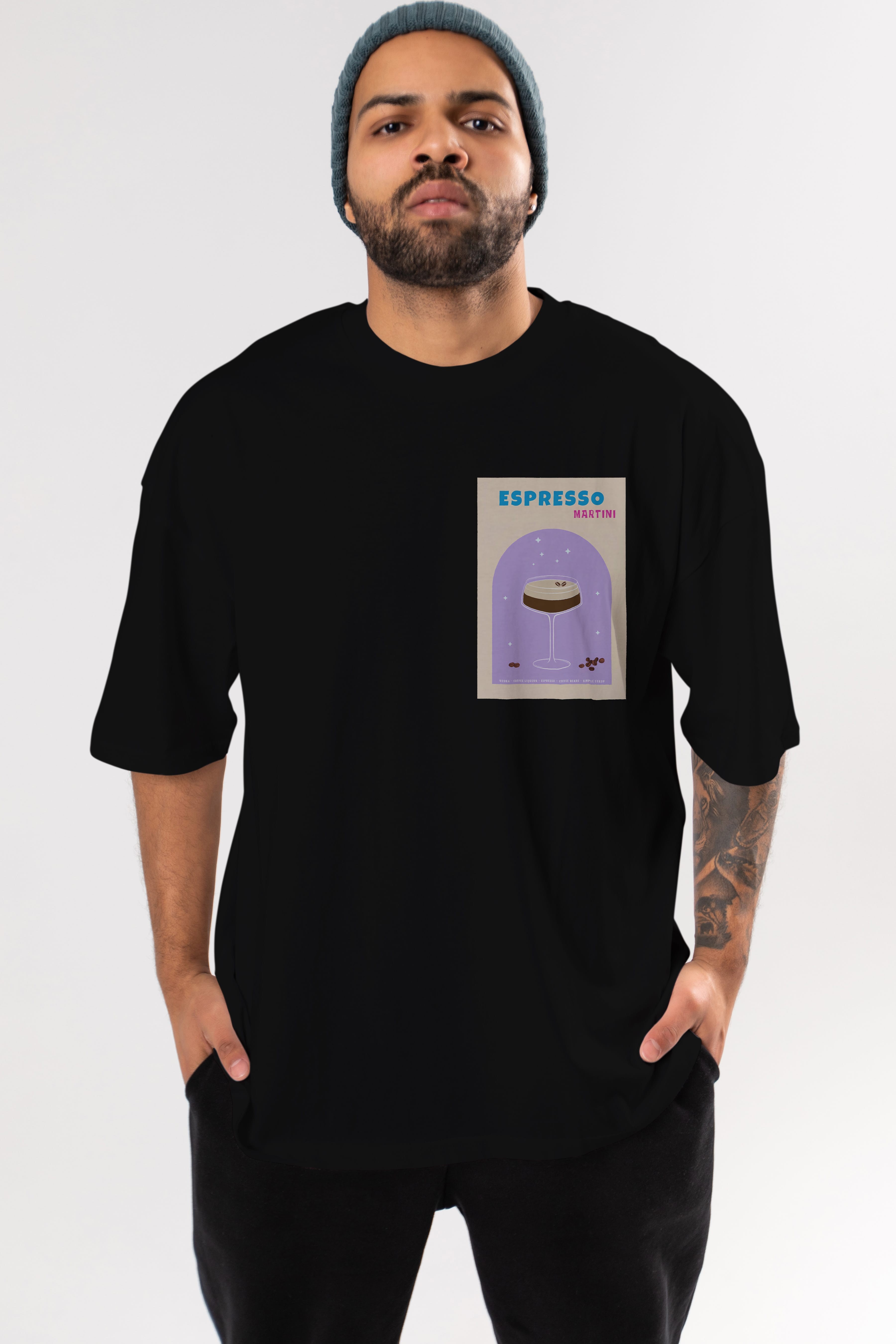 Espresso Martini 5 Ön Sol Baskılı Oversize t-shirt Erkek Kadın Unisex %100 Pamuk Bisiklet Yaka tişort