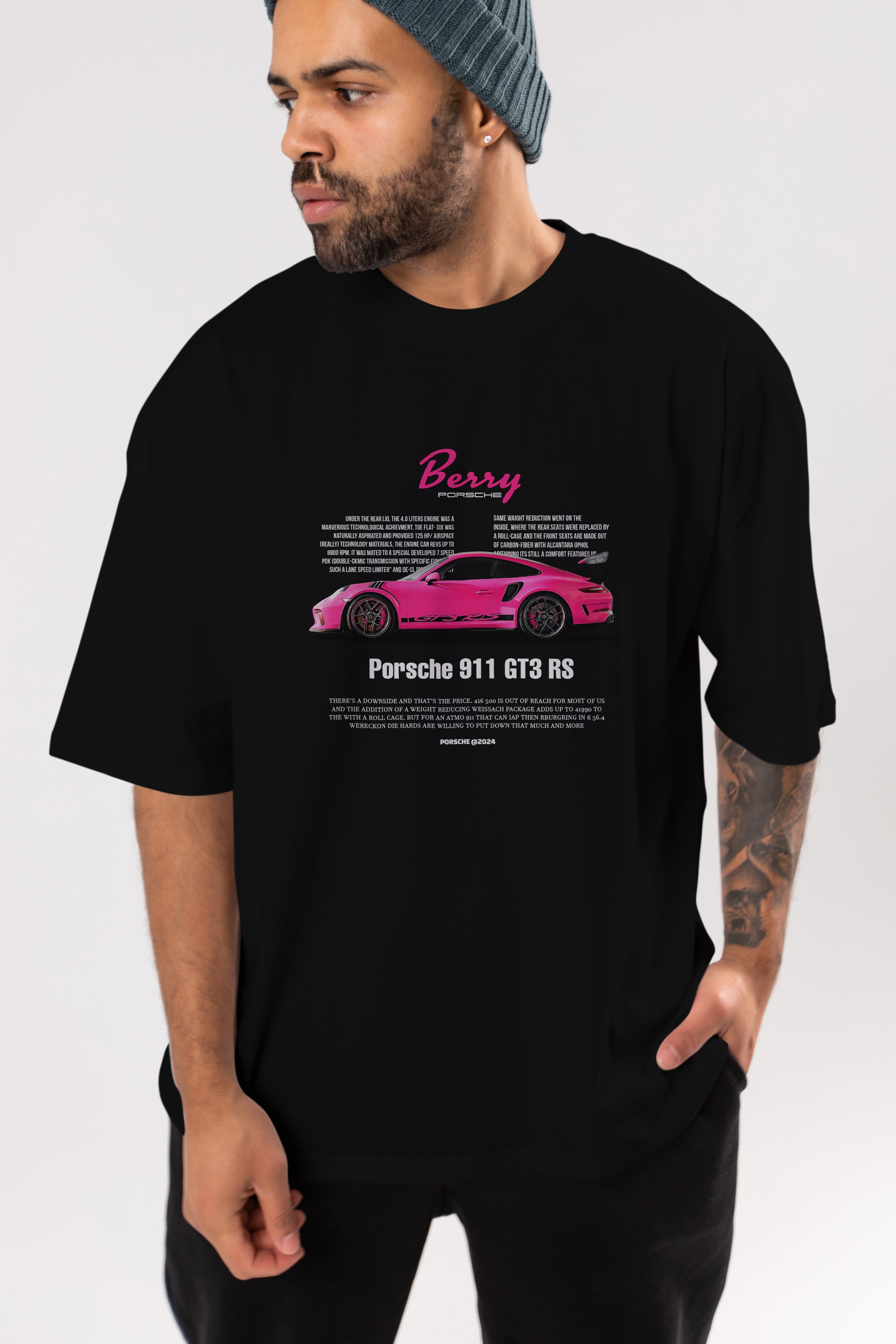 PORSCHE 911 GT3 RS BERRY Ön Baskılı Oversize t-shirt Erkek Kadın Unisex %100 Pamuk Bisiklet Yaka tişort