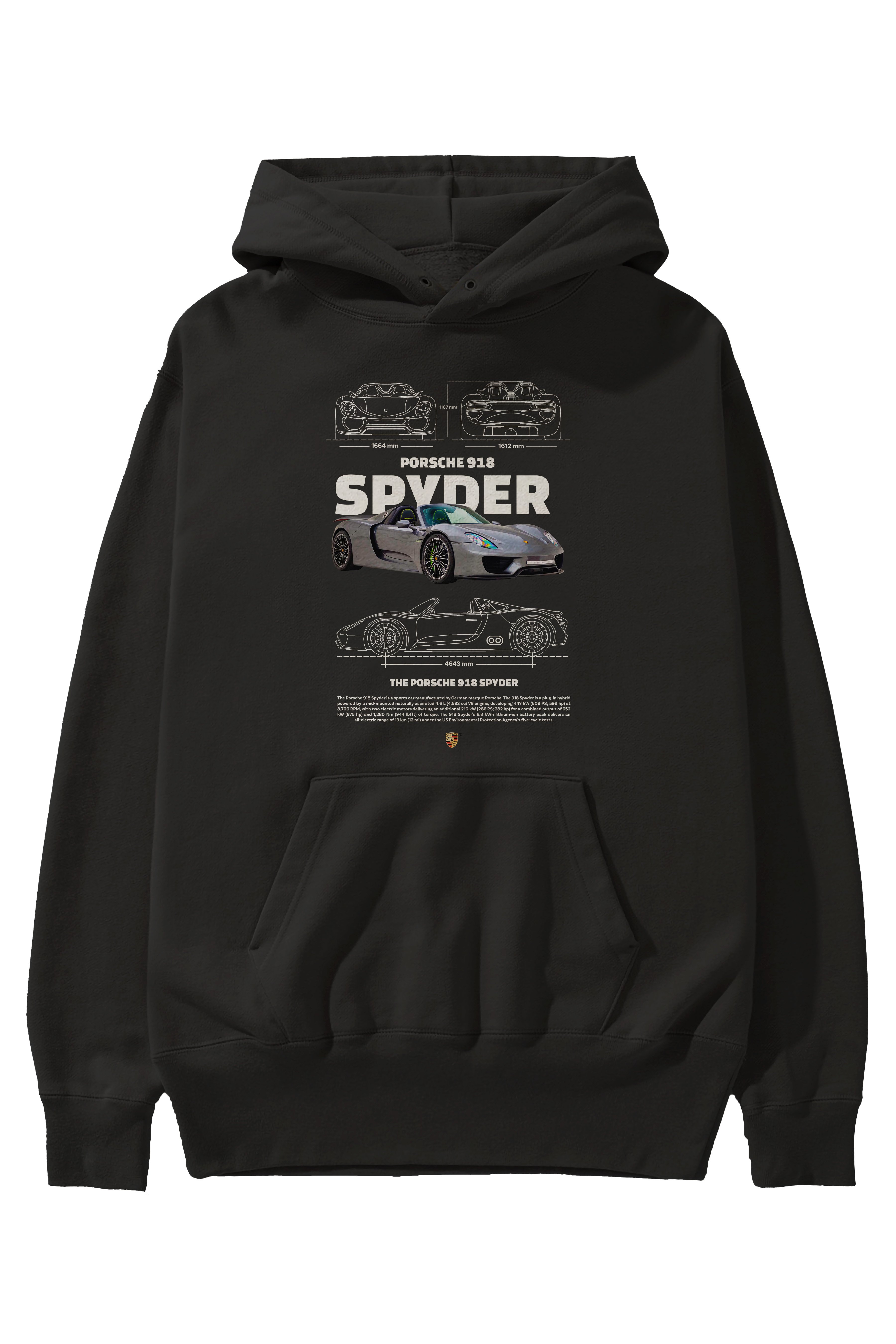 PORSCHE 918 SPYDER 3 Ön Baskılı Hoodie Oversize Kapüşonlu Sweatshirt Erkek Kadın Unisex