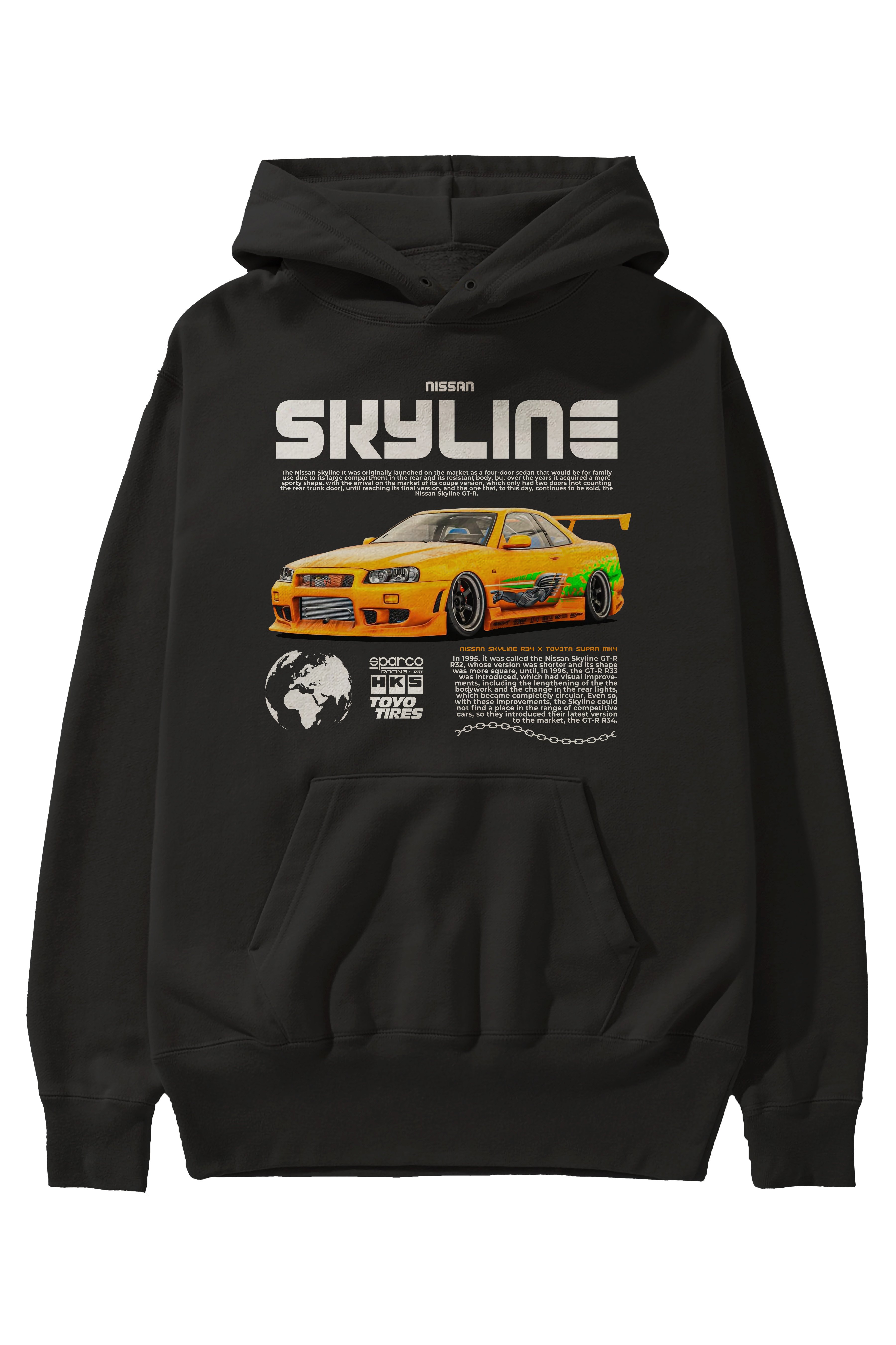 SKYLINE X SUPRA Ön Baskılı Hoodie Oversize Kapüşonlu Sweatshirt Erkek Kadın Unisex