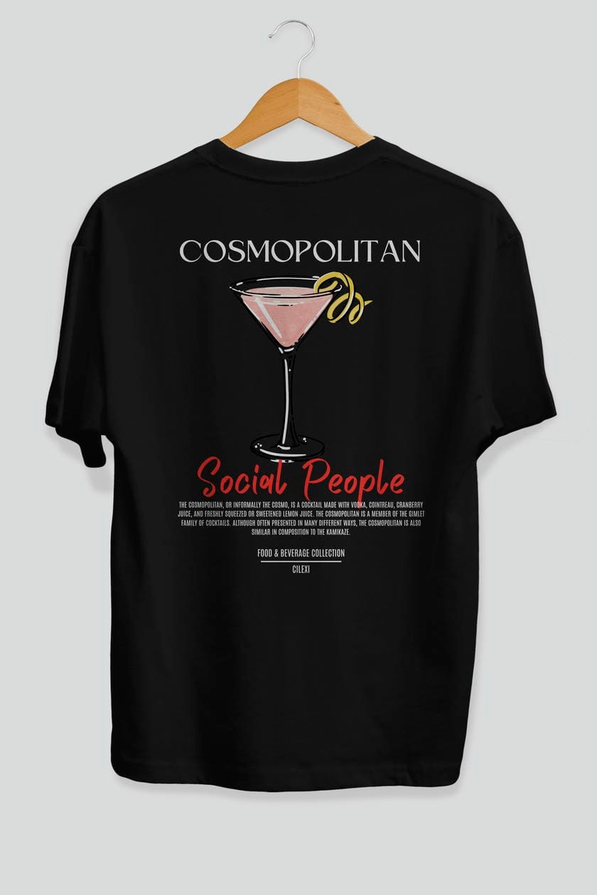 Cosmopolıtan Kokteyl Serisi Baskılı Oversize t-shirt Erkek Kadın Unisex %100 Pamuk Bisiklet Yaka tişort