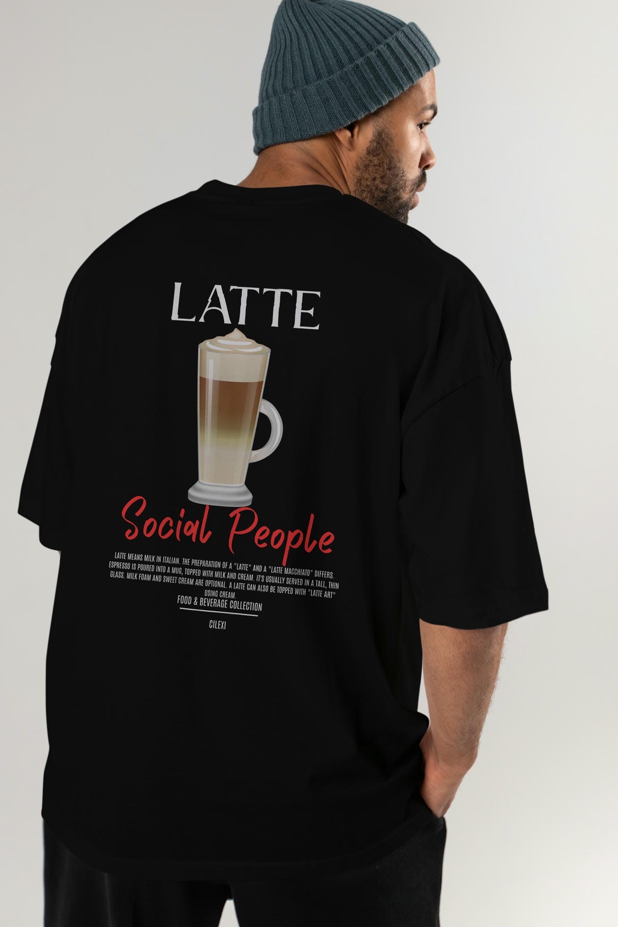 Latte Kokteyl Serisi Baskılı Oversize t-shirt Erkek Kadın Unisex %100 Pamuk Bisiklet Yaka tişort