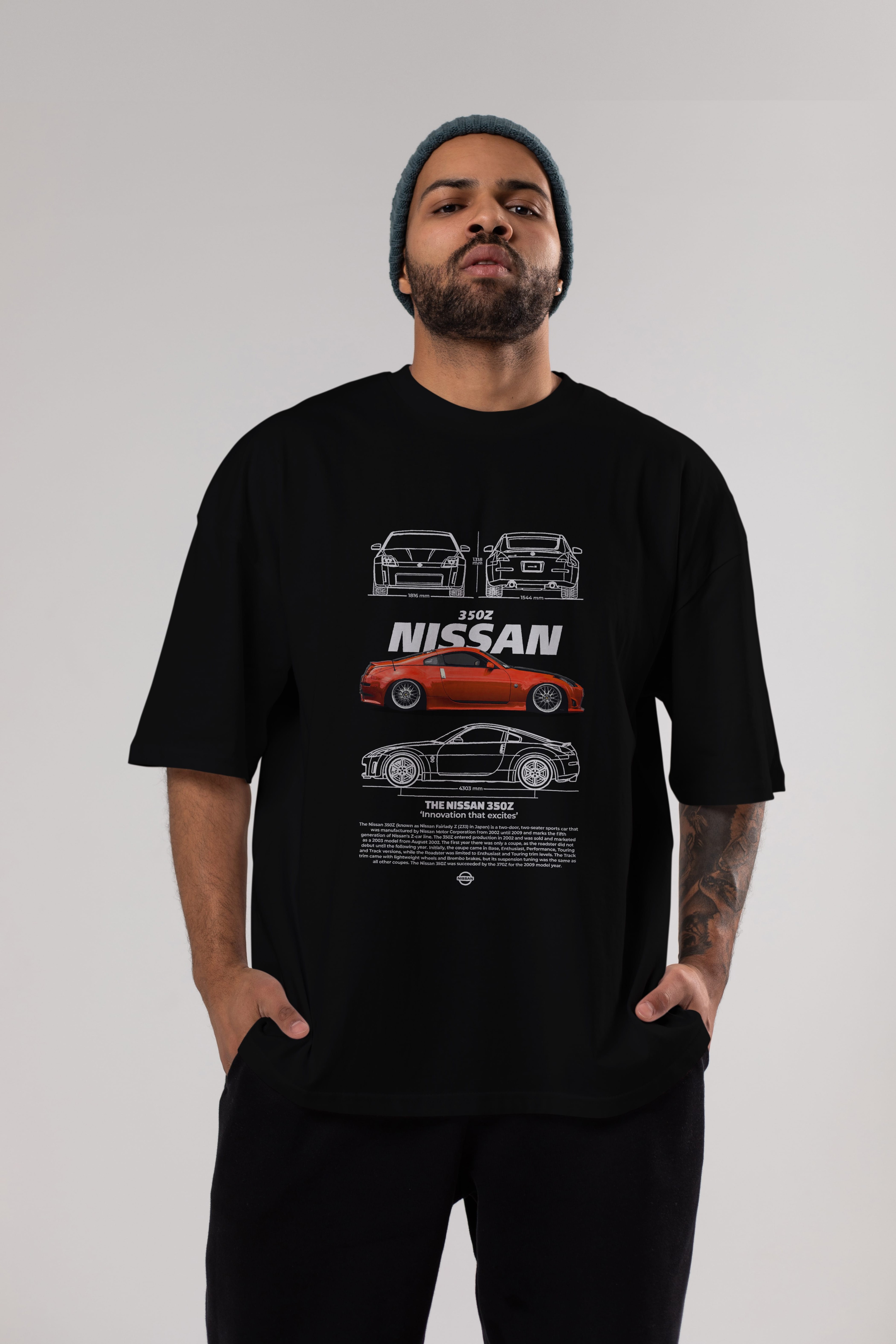 NISSAN 350Z 1 Ön Baskılı Oversize t-shirt Erkek Kadın Unisex %100 Pamuk Bisiklet Yaka tişort