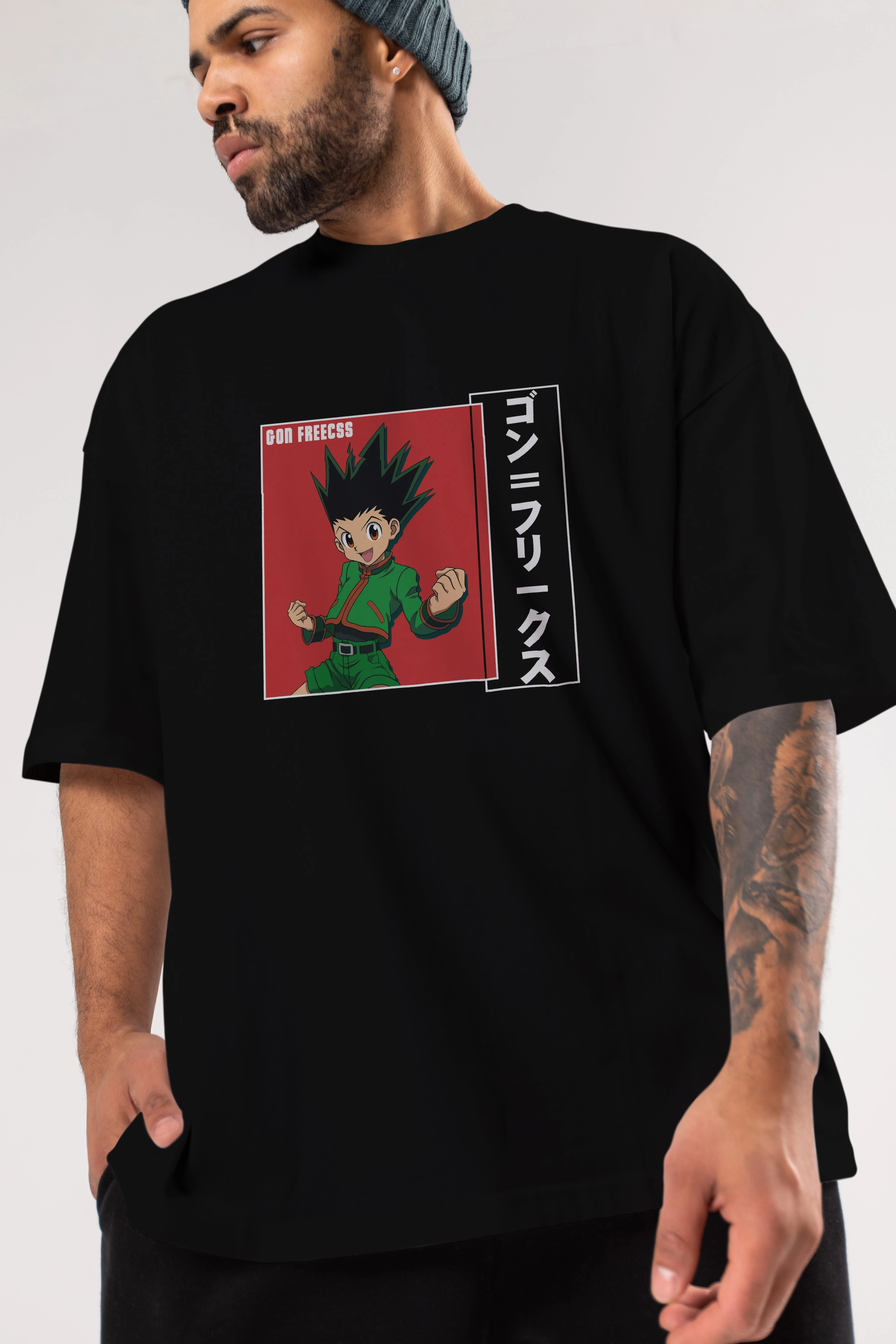 Gon Freecss HUNTER X HUNTER 5 Anime Ön Baskılı Oversize t-shirt %100 pamuk Erkek Kadın Unisex