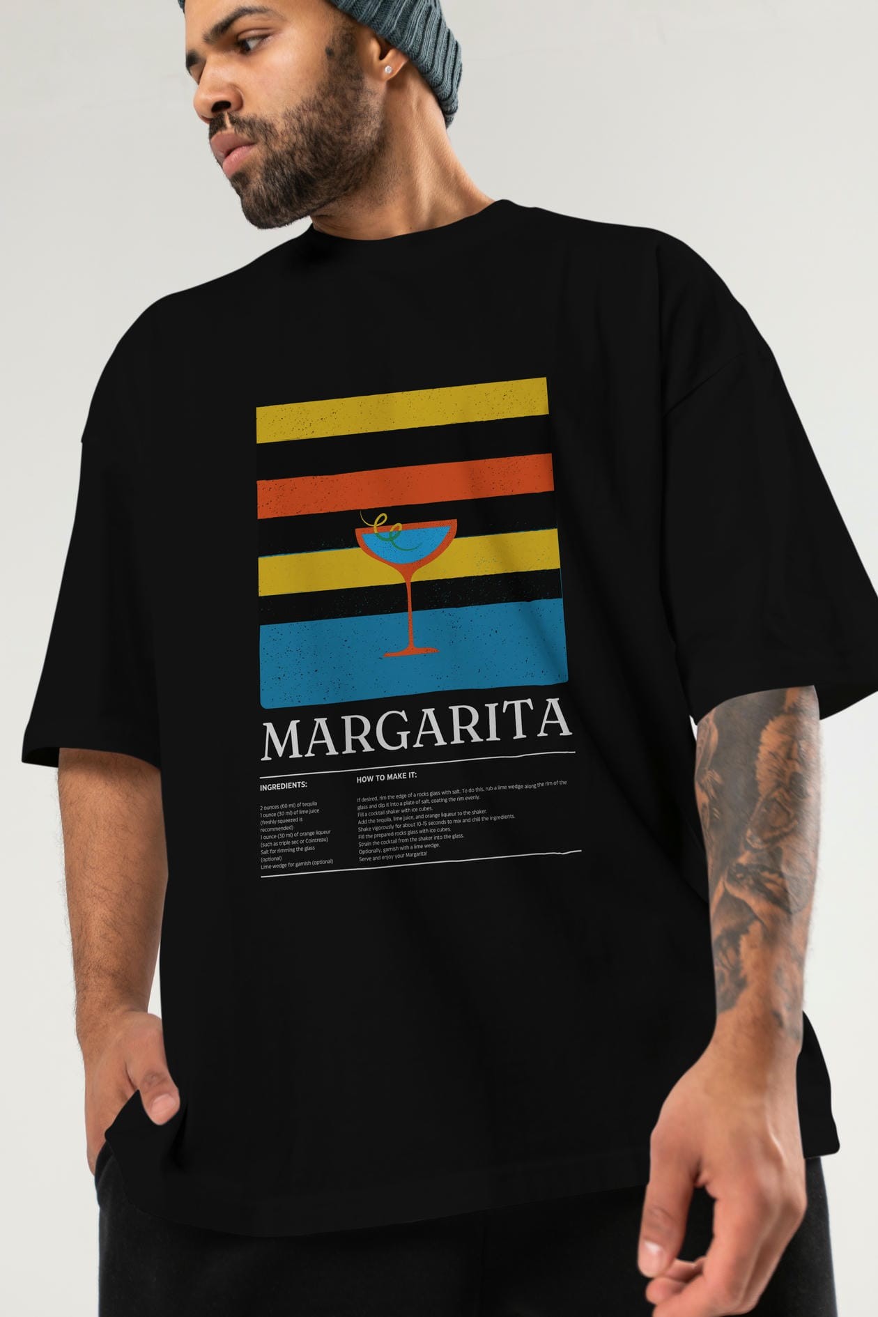 Margarita Kokteyl Ön Baskılı Oversize t-shirt Erkek Kadın %100 Pamuk Bisiklet Yaka tişort