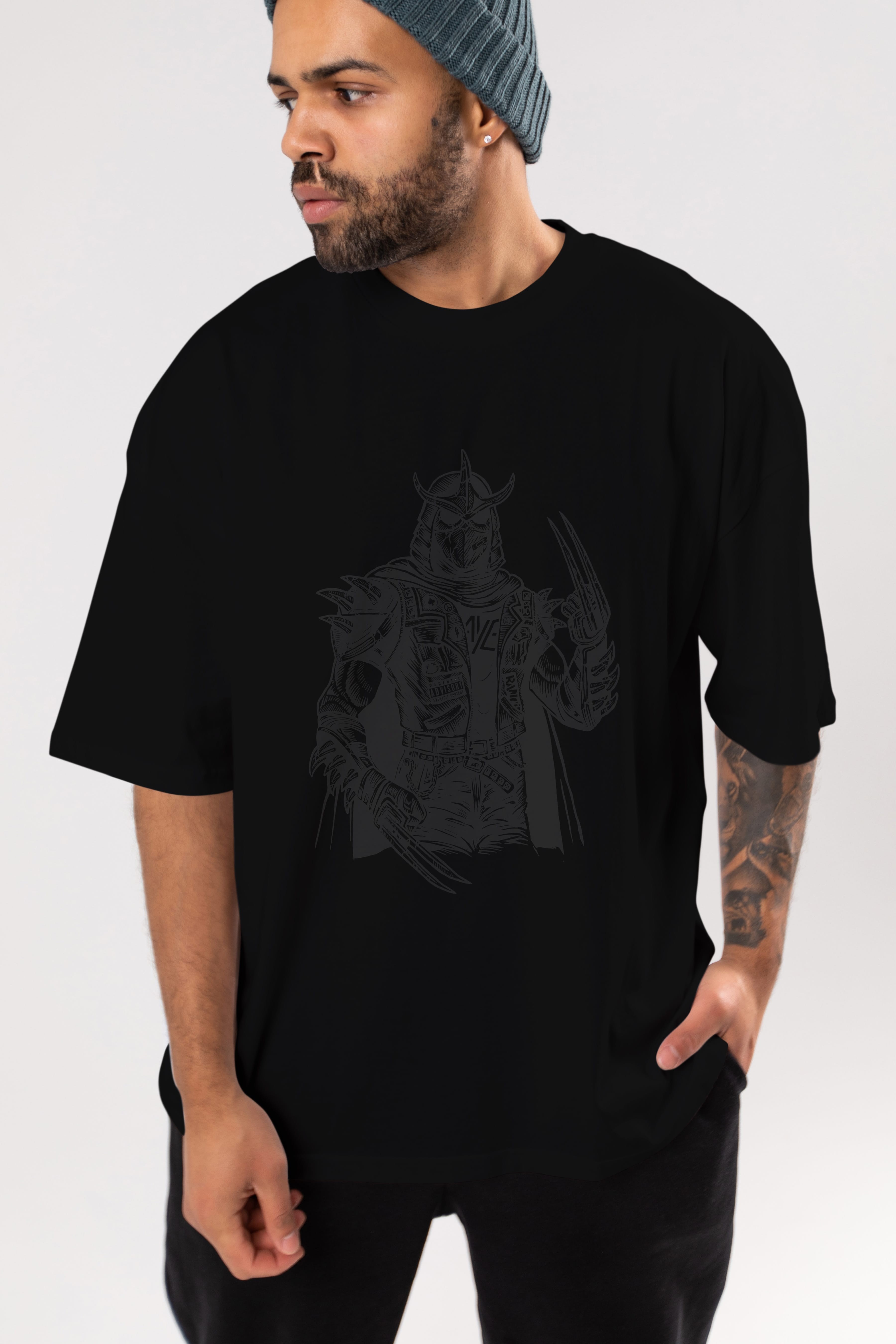 Shredder Punk Ön Baskılı Oversize t-shirt Erkek Kadın Unisex %100 Pamuk tişort