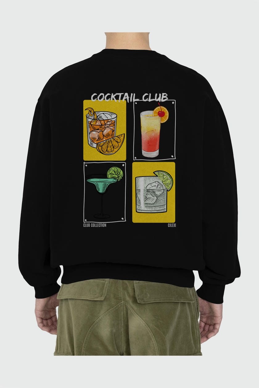 Cocktail Club Arka Baskılı Oversize Sweatshirt Erkek Kadın Unisex