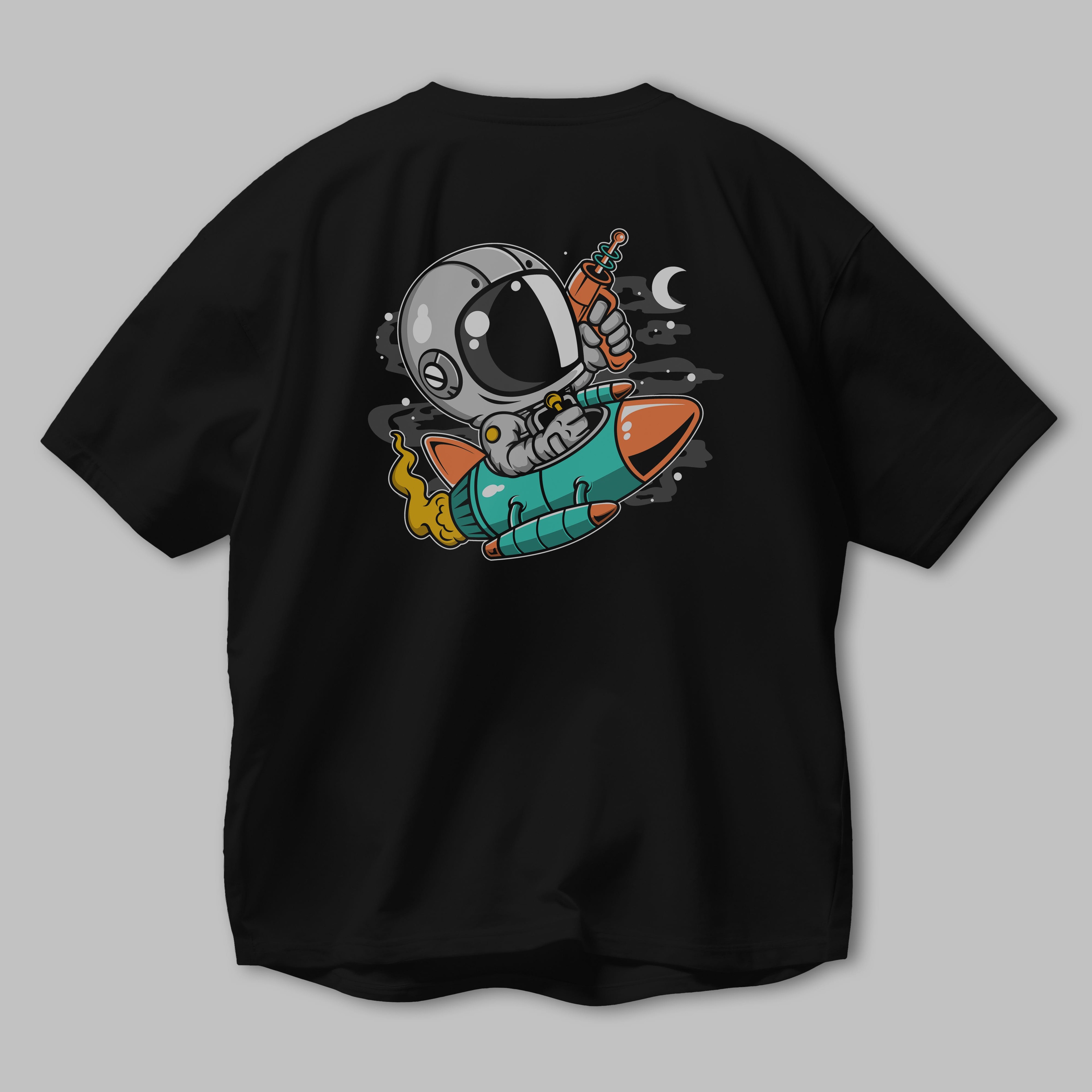 Astronaut Riding Rocket Arka Baskılı Oversize t-shirt Erkek Kadın Unisex