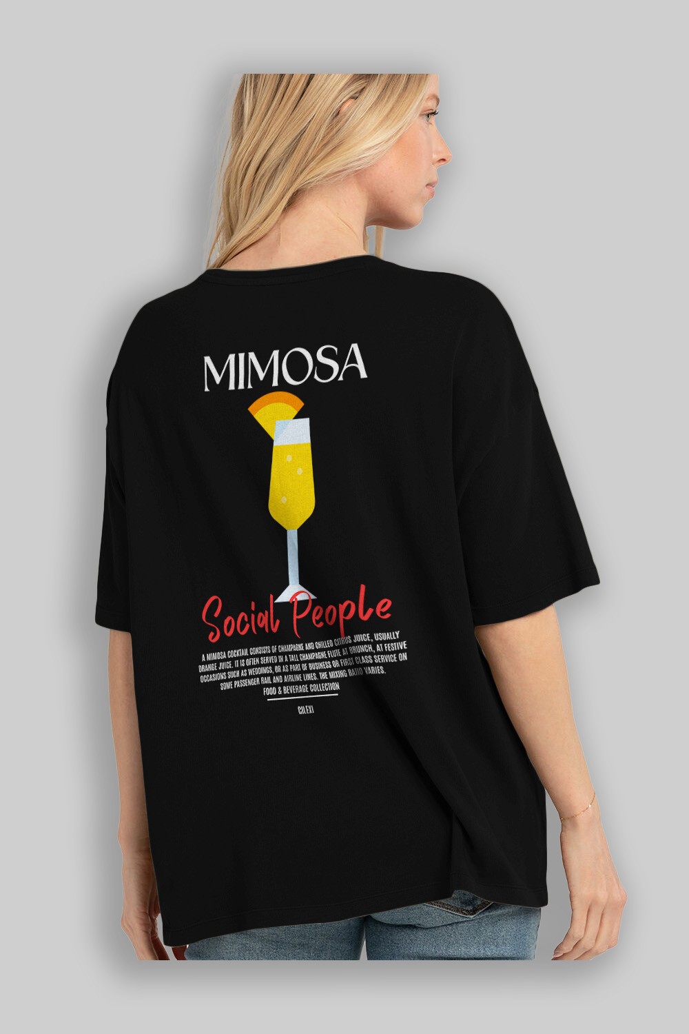 Mimosa Kokteyl Serisi Baskılı Oversize t-shirt Erkek Kadın Unisex %100 Pamuk Bisiklet Yaka tişort
