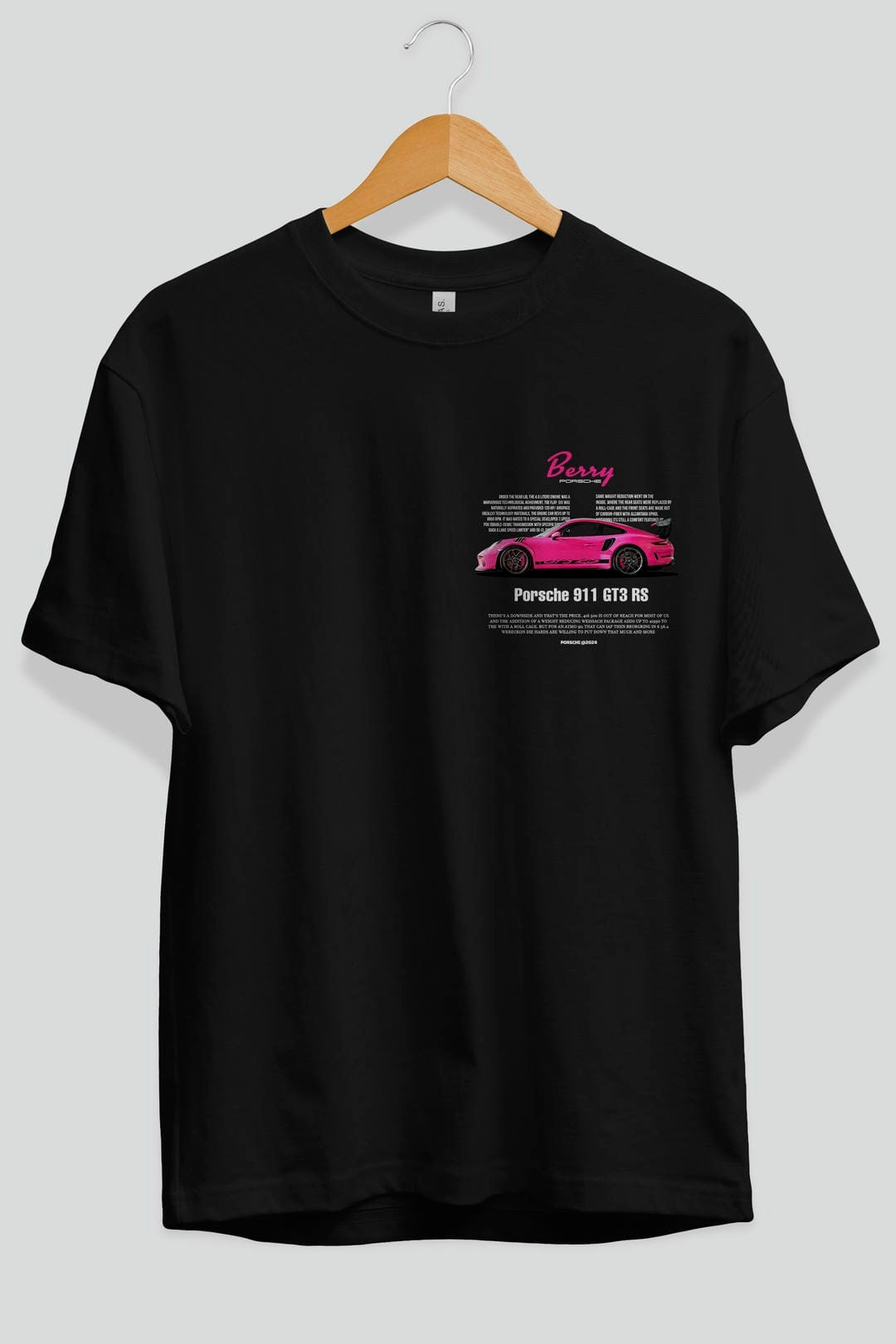 PORSCHE 911 GT3 RS BERRY Ön Sol Baskılı Oversize t-shirt Erkek Kadın Unisex %100 Pamuk Bisiklet Yaka tişort