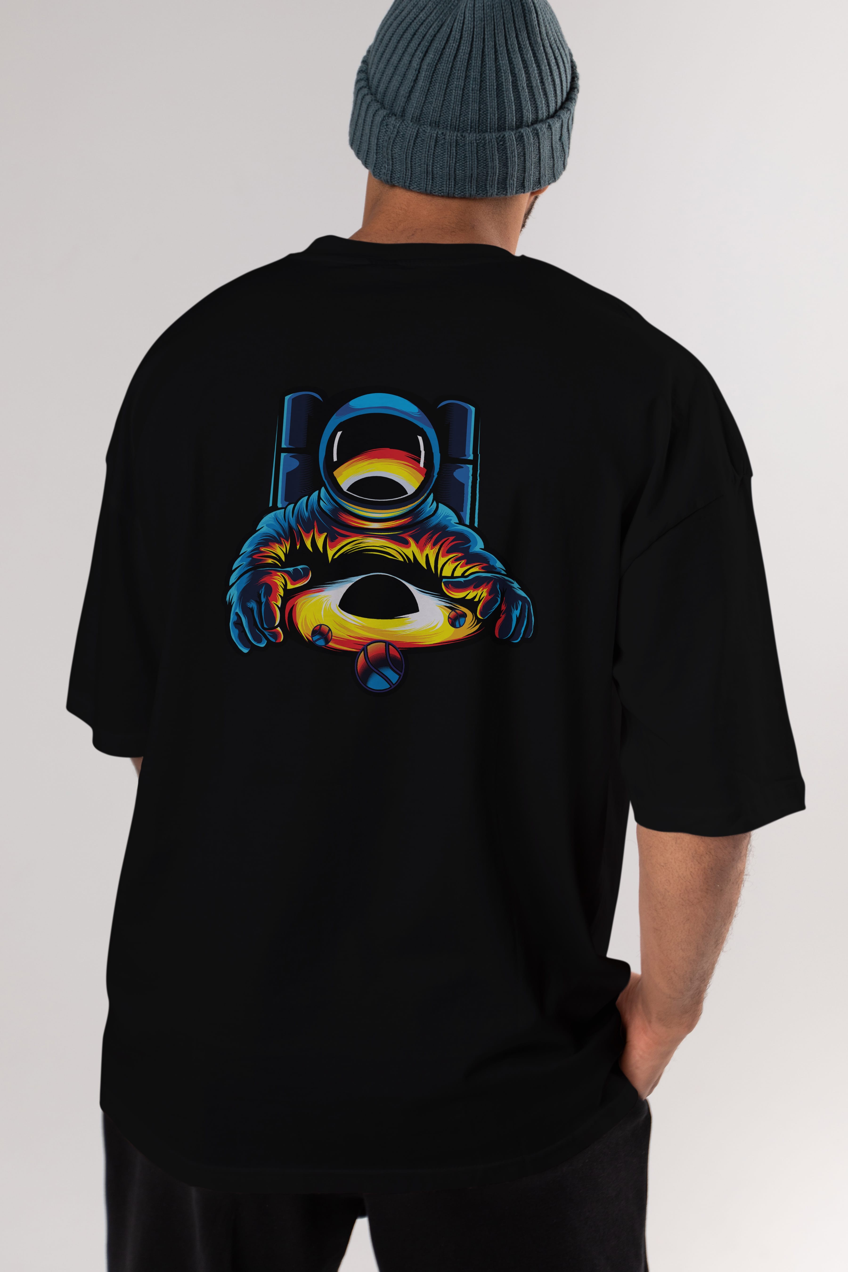 Astronaut & Black Hole Arka Baskılı Oversize t-shirt Erkek Kadın Unisex