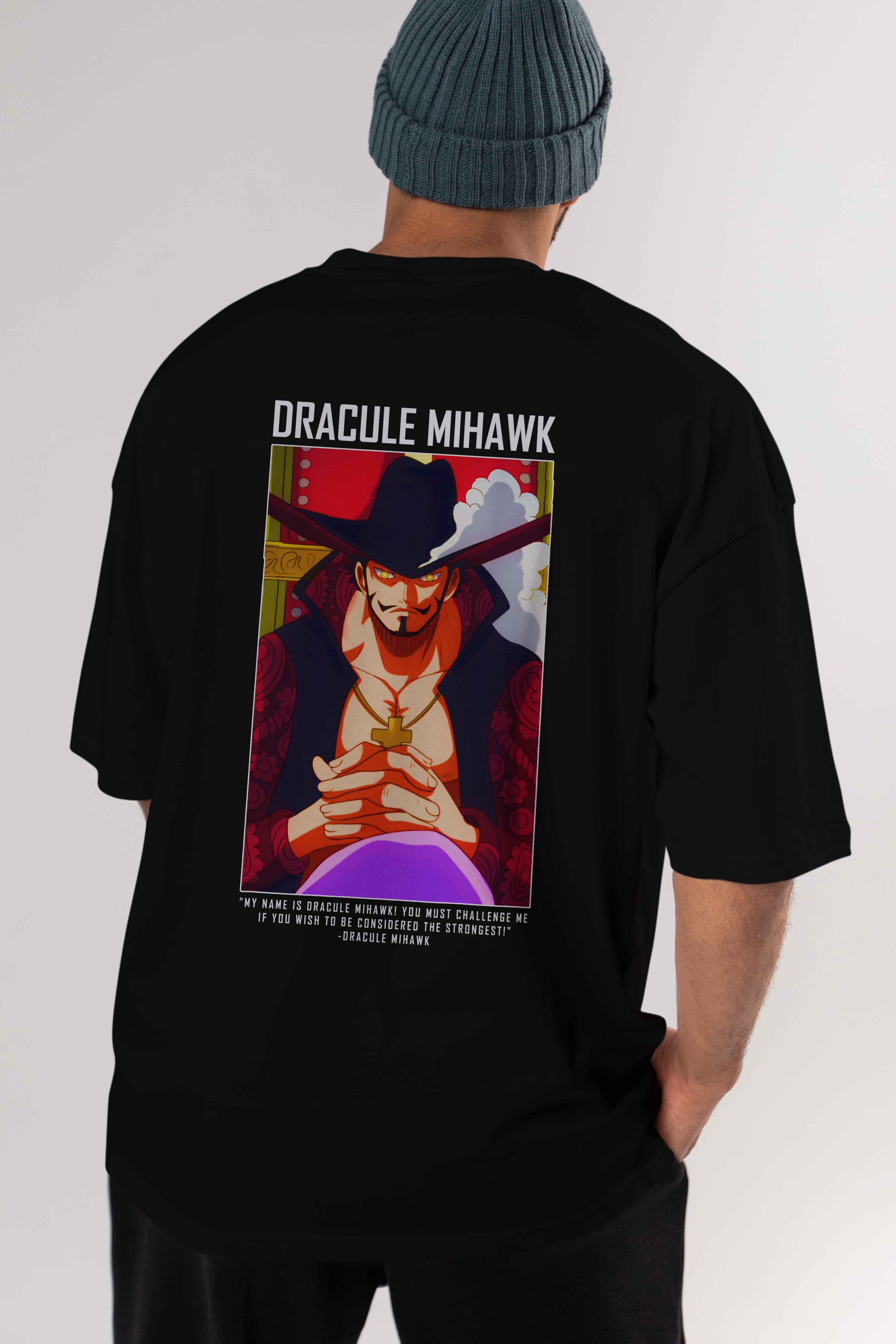 Dracule Mihawk Anime Arka Baskılı Oversize t-shirt Erkek Kadın Unisex %100 pamuk tişort