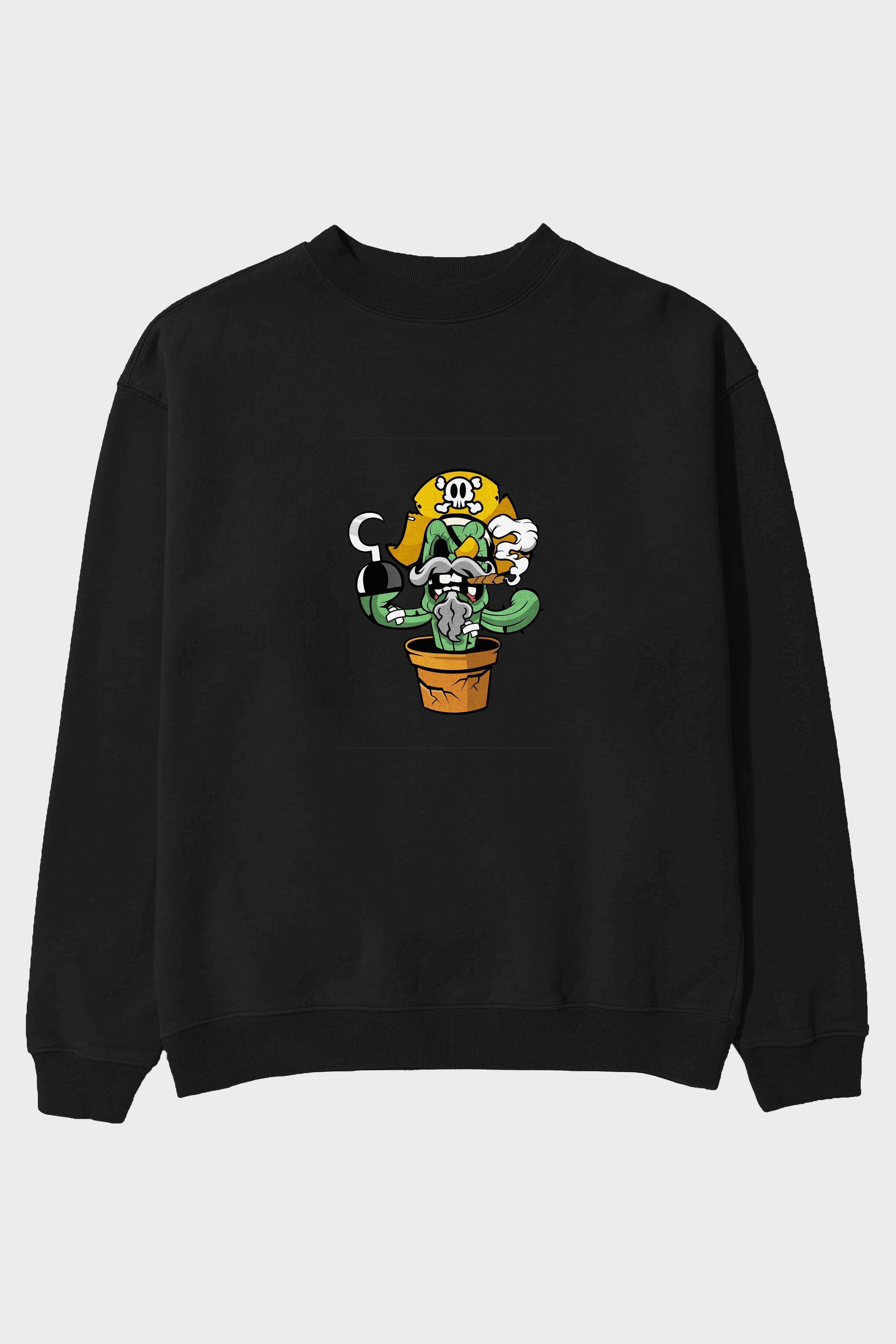 Pirate Cactus Ön Baskılı Oversize Sweatshirt Erkek Kadın Unisex