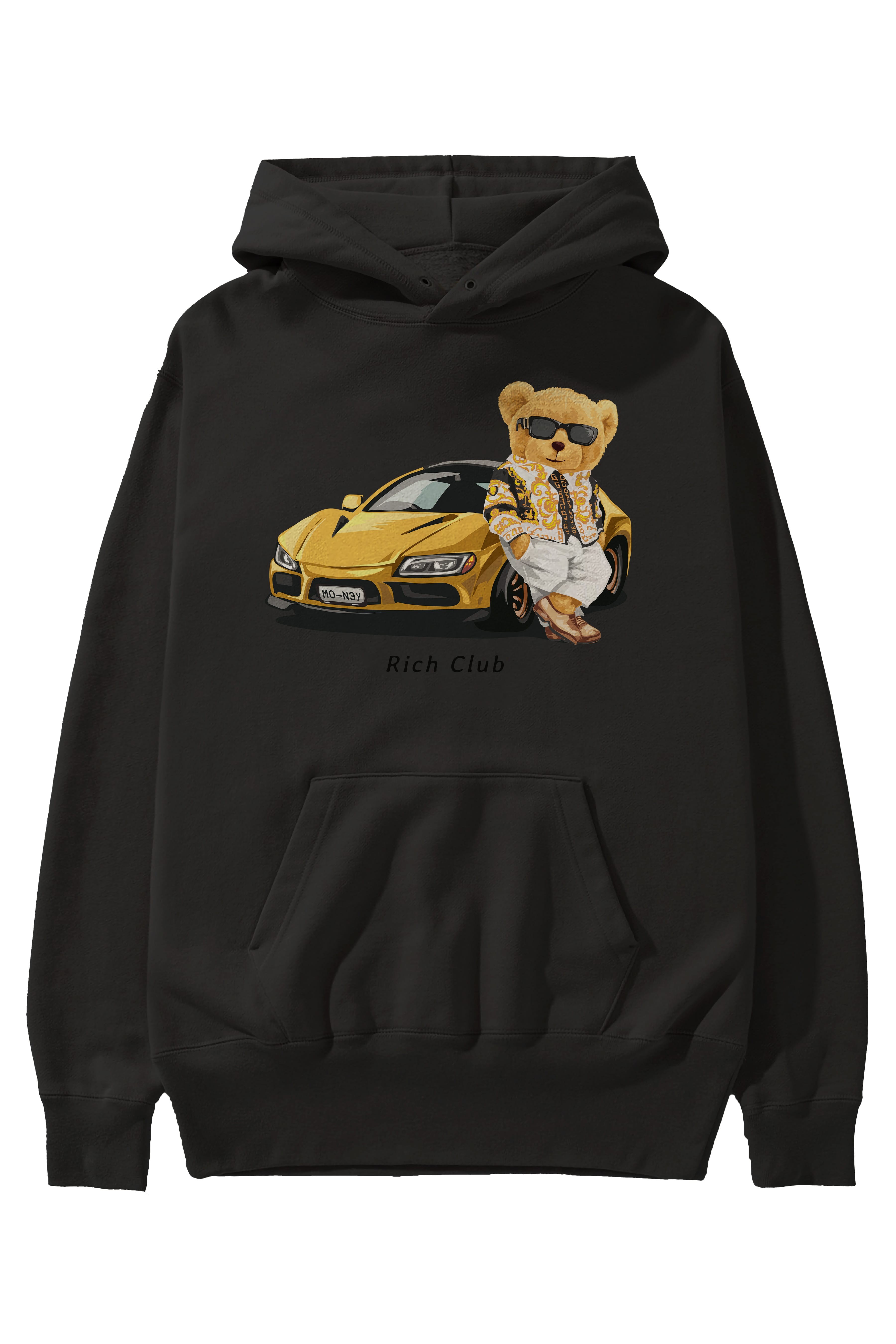 Teddy Bear Rich Club Ön Baskılı Hoodie Oversize Kapüşonlu Sweatshirt Erkek Kadın Unisex