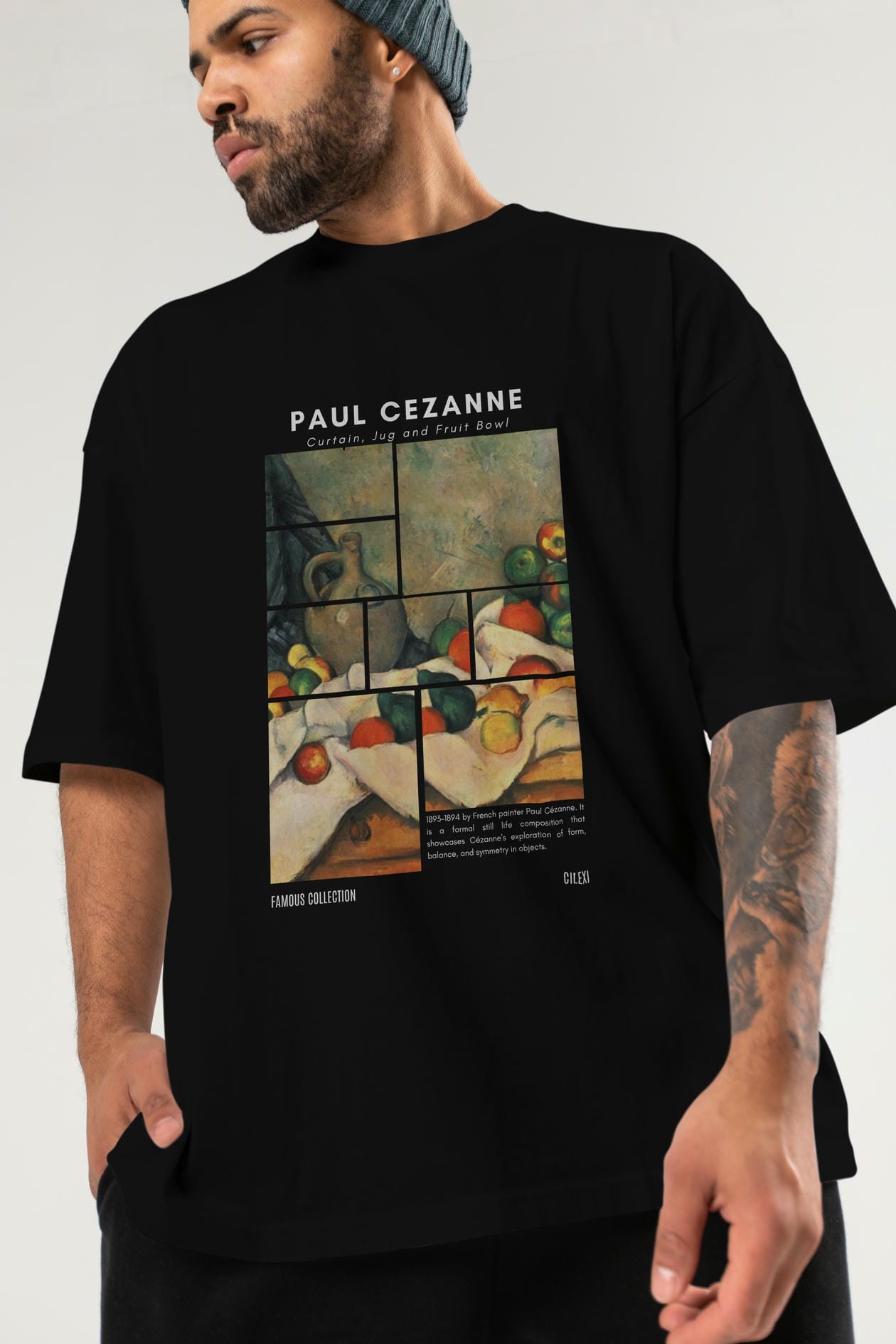 Paul Cezanne Curtain ön Baskılı Oversize t-shirt Erkek Kadın Bisiklet Yaka Pamuk tişort