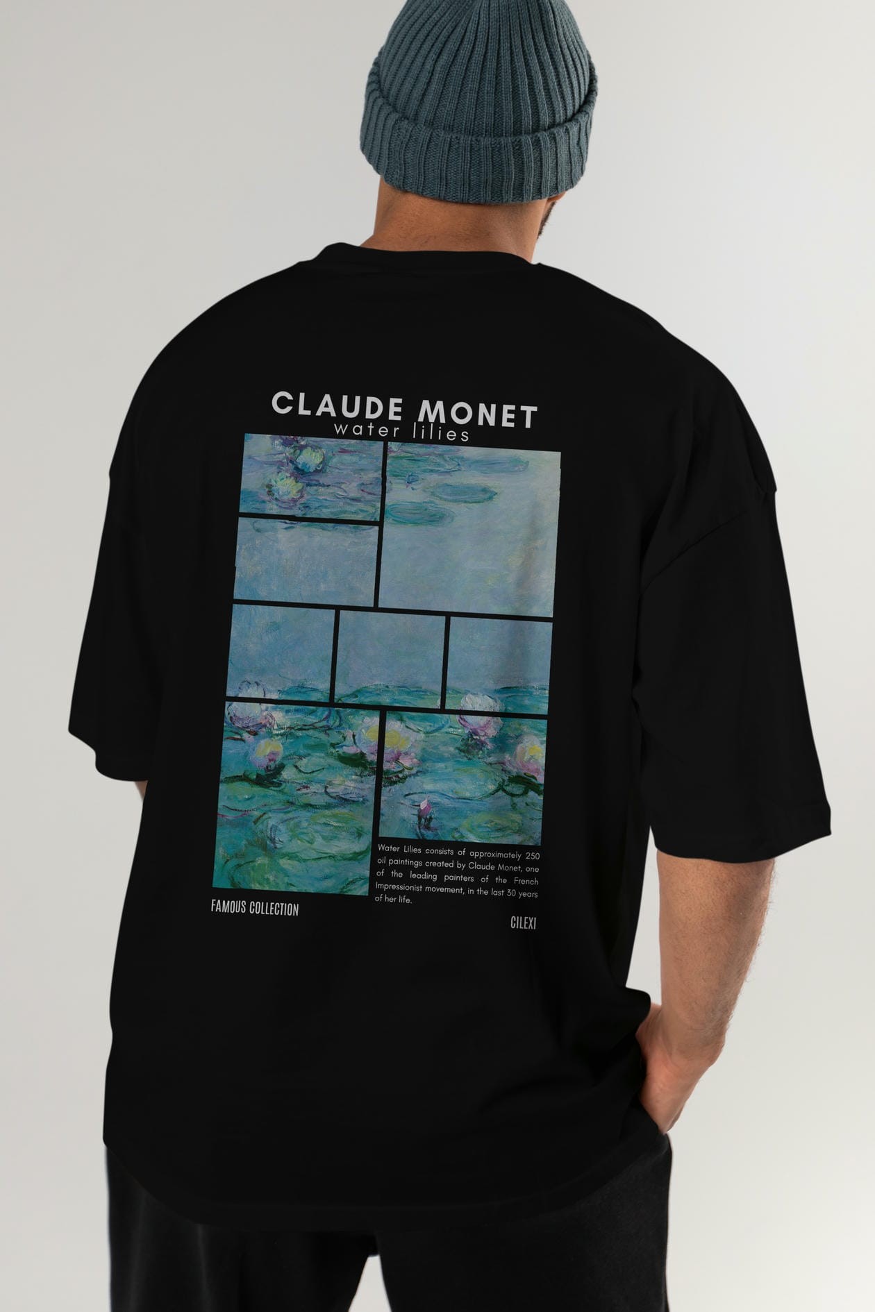 Claude Monet Arka Baskılı Oversize t-shirt Erkek Kadın Bisiklet Yaka Pamuk tişort