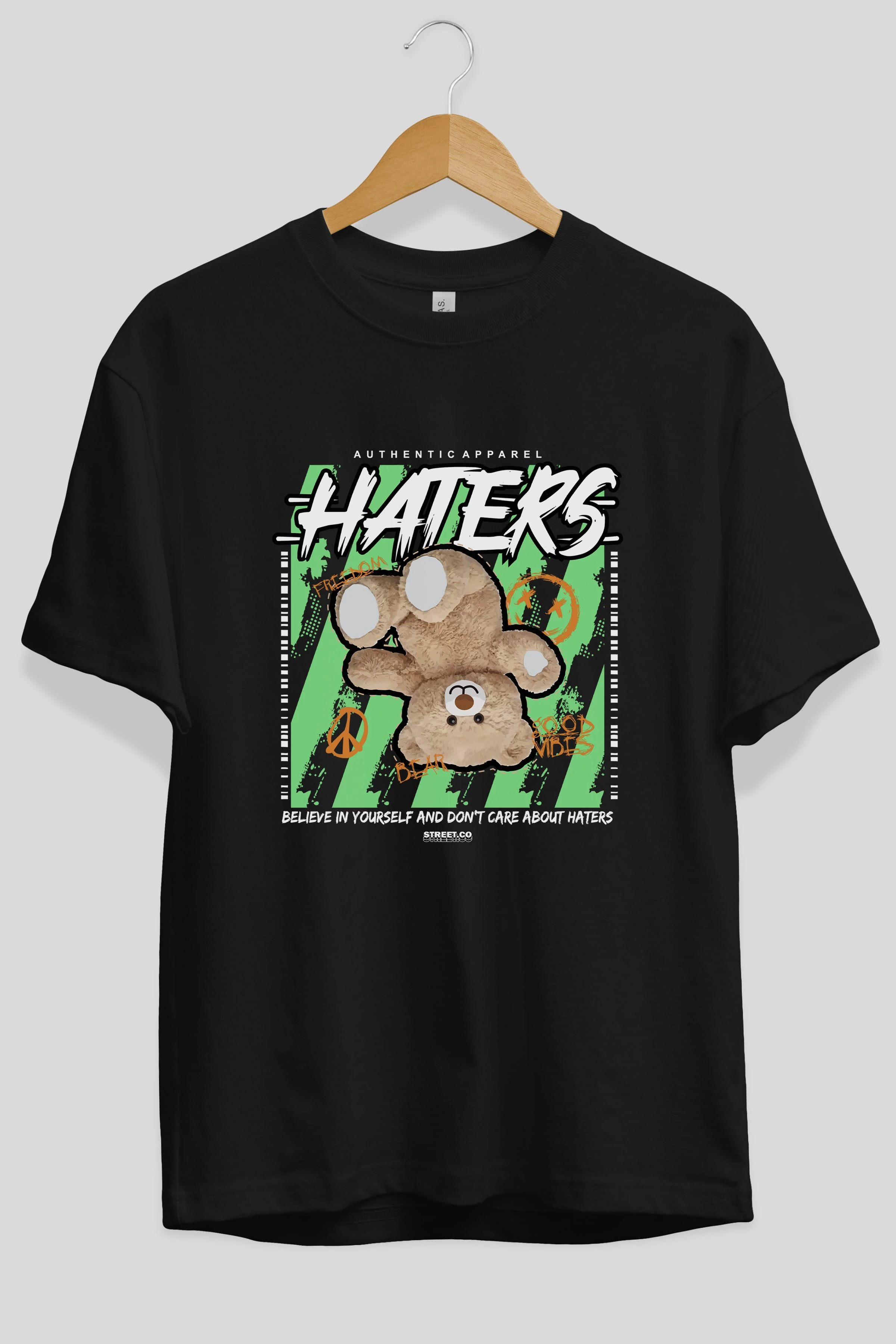Haters Bear Ön Baskılı Oversize t-shirt Erkek Kadın Unisex