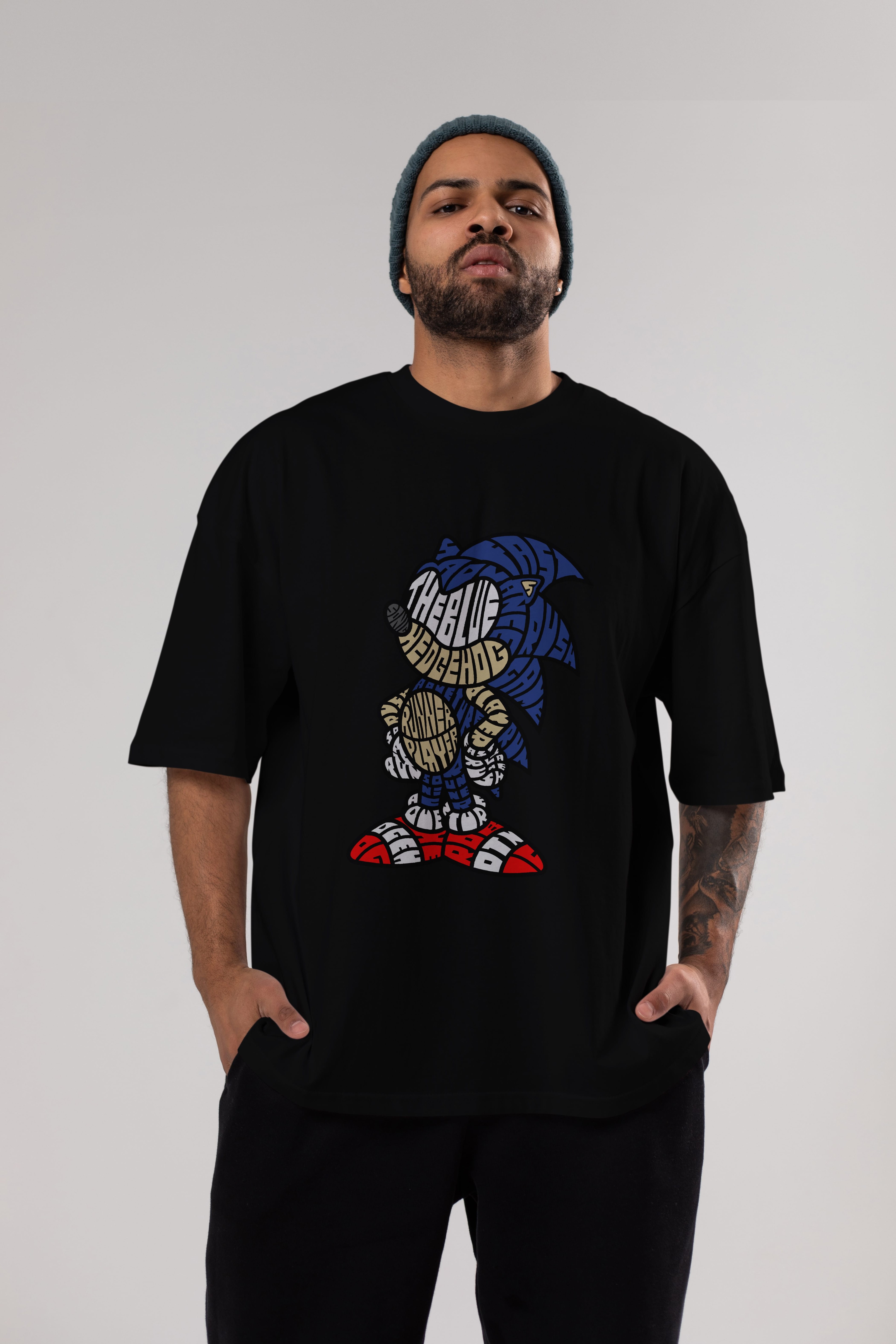 The Blue Hedgehog Ön Baskılı Oversize t-shirt %100 pamuk Erkek Kadın Unisex