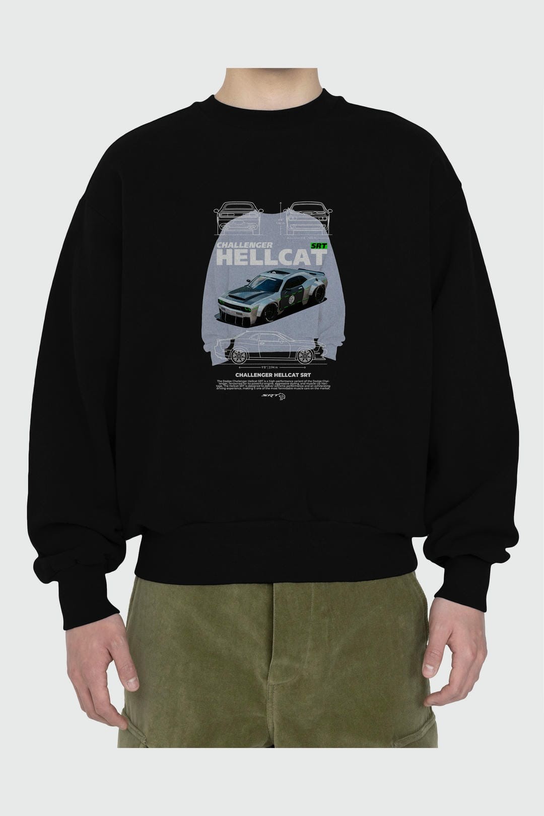 Challenger Hellcat SRT Ön Baskılı Anime Oversize Sweatshirt Erkek Kadın Unisex