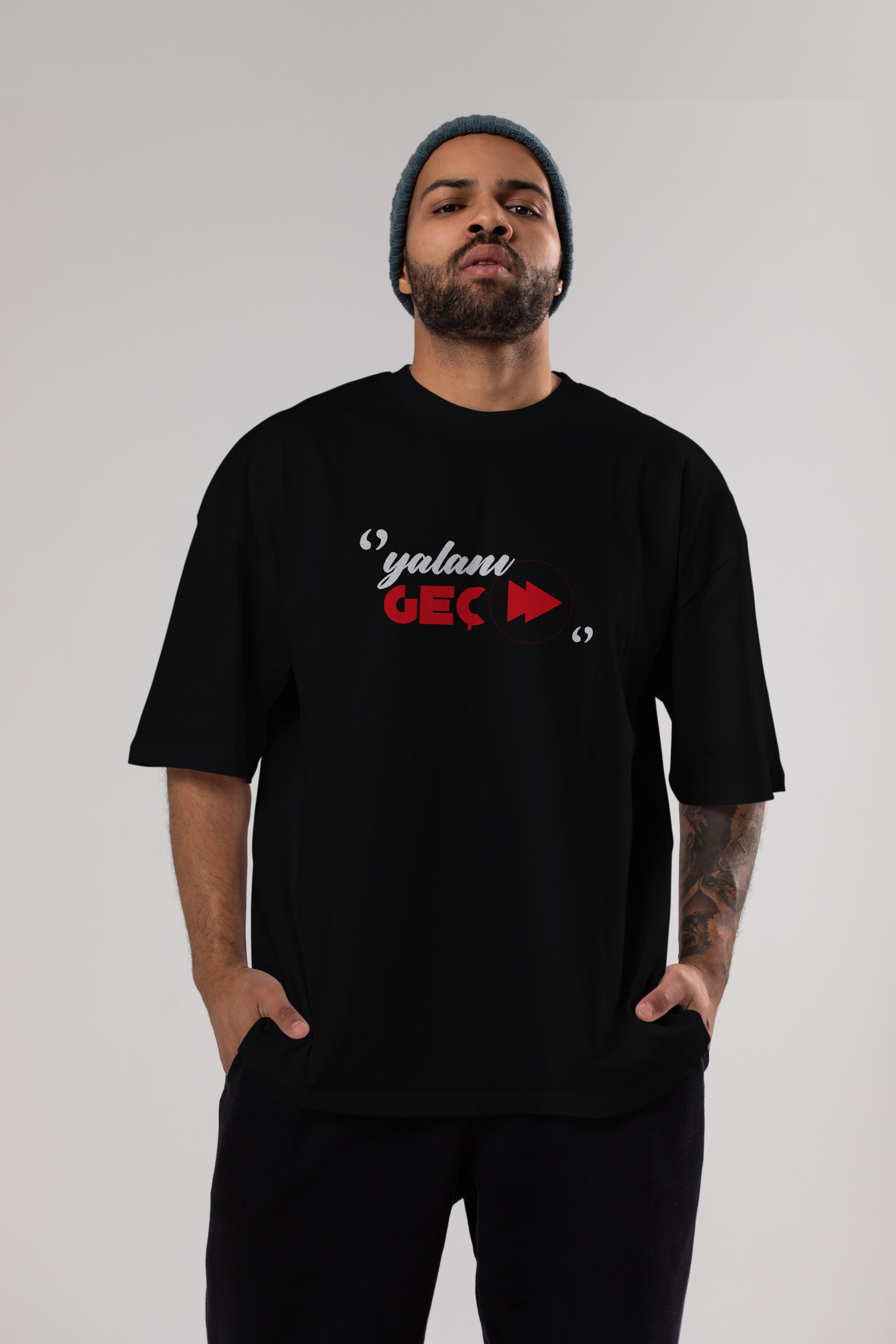 Yalanı Geç Ön Baskılı Oversize t-shirt %100 pamuk Erkek Kadın Unisex