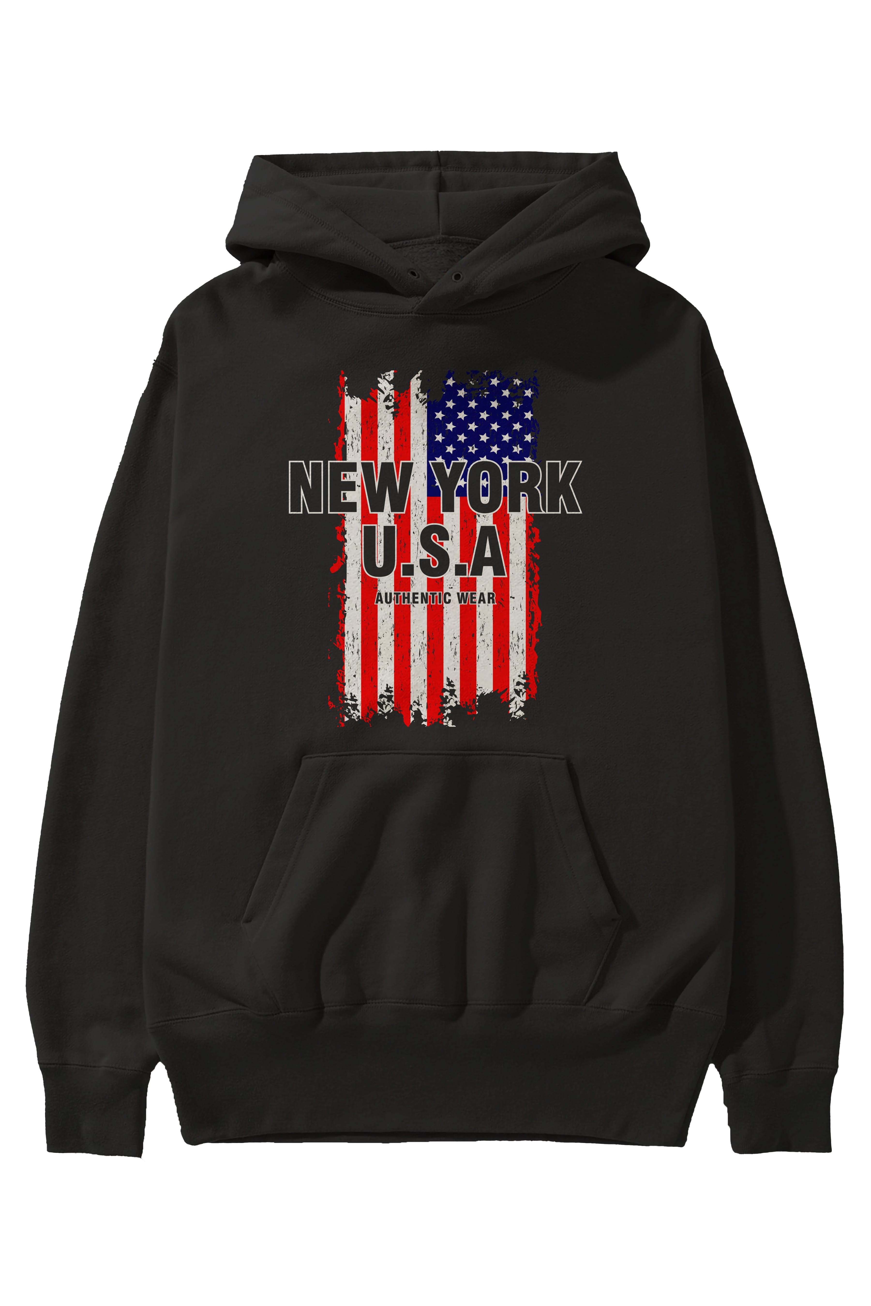 New York Usa Ön Baskılı Oversize Hoodie Kapüşonlu Sweatshirt Erkek Kadın Unisex