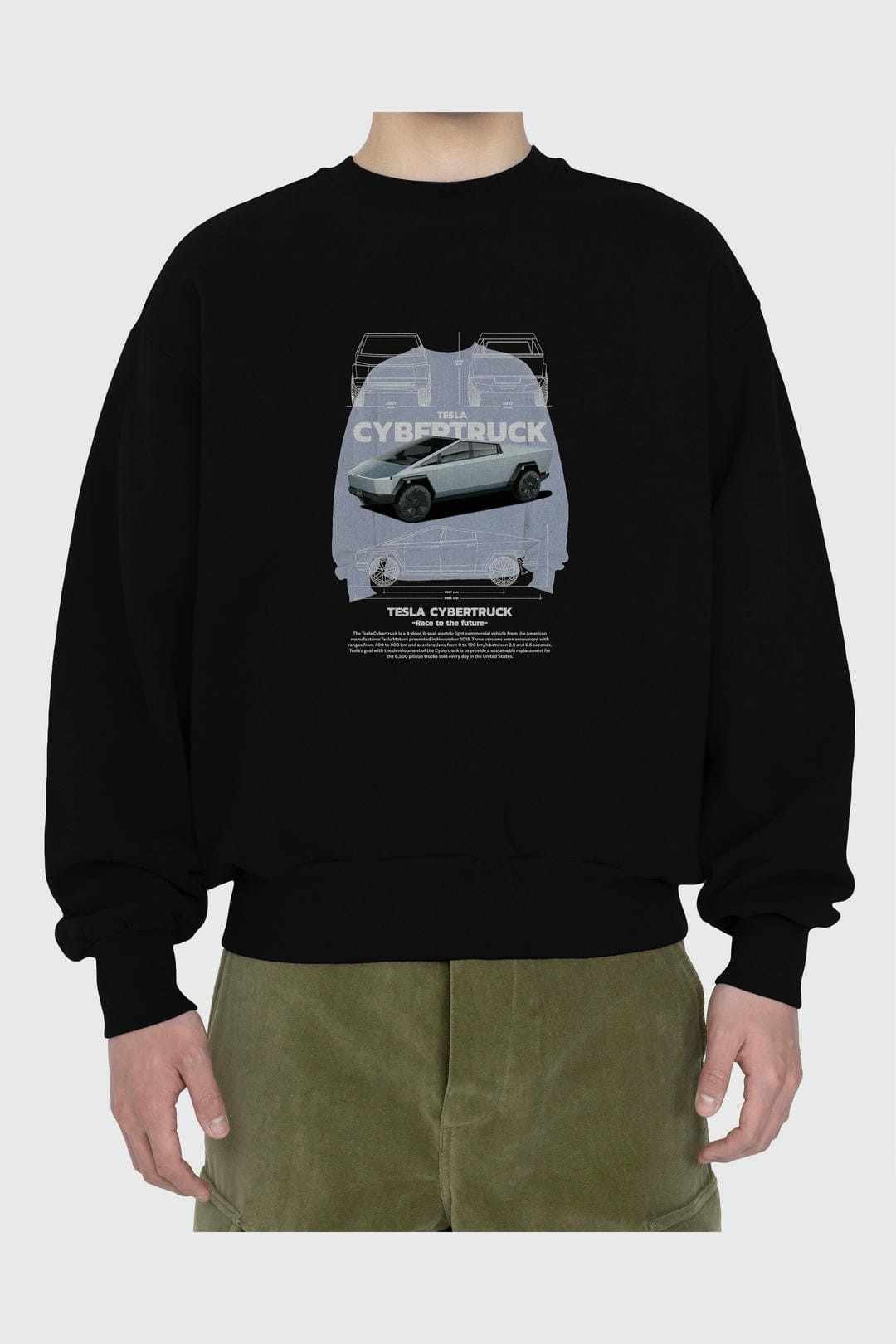 TESLA CYBERTRUCK Ön Baskılı Anime Oversize Sweatshirt Erkek Kadın Unisex