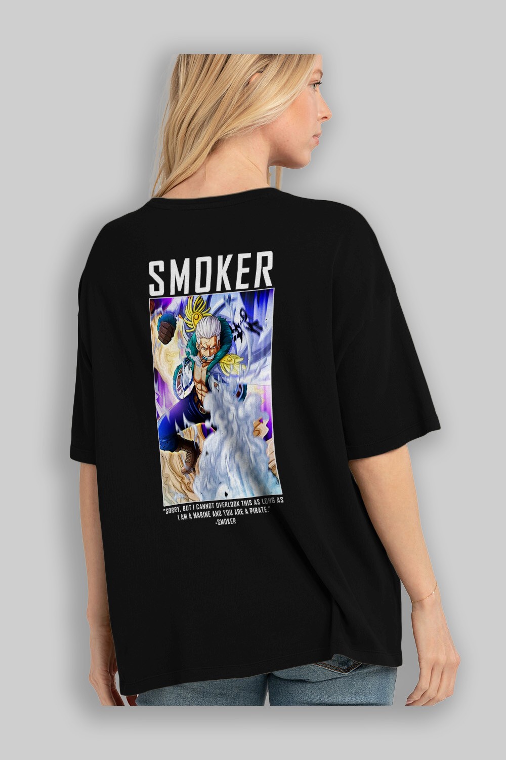 Smoker Anime Arka Baskılı Oversize t-shirt Erkek Kadın Unisex %100 pamuk tişort