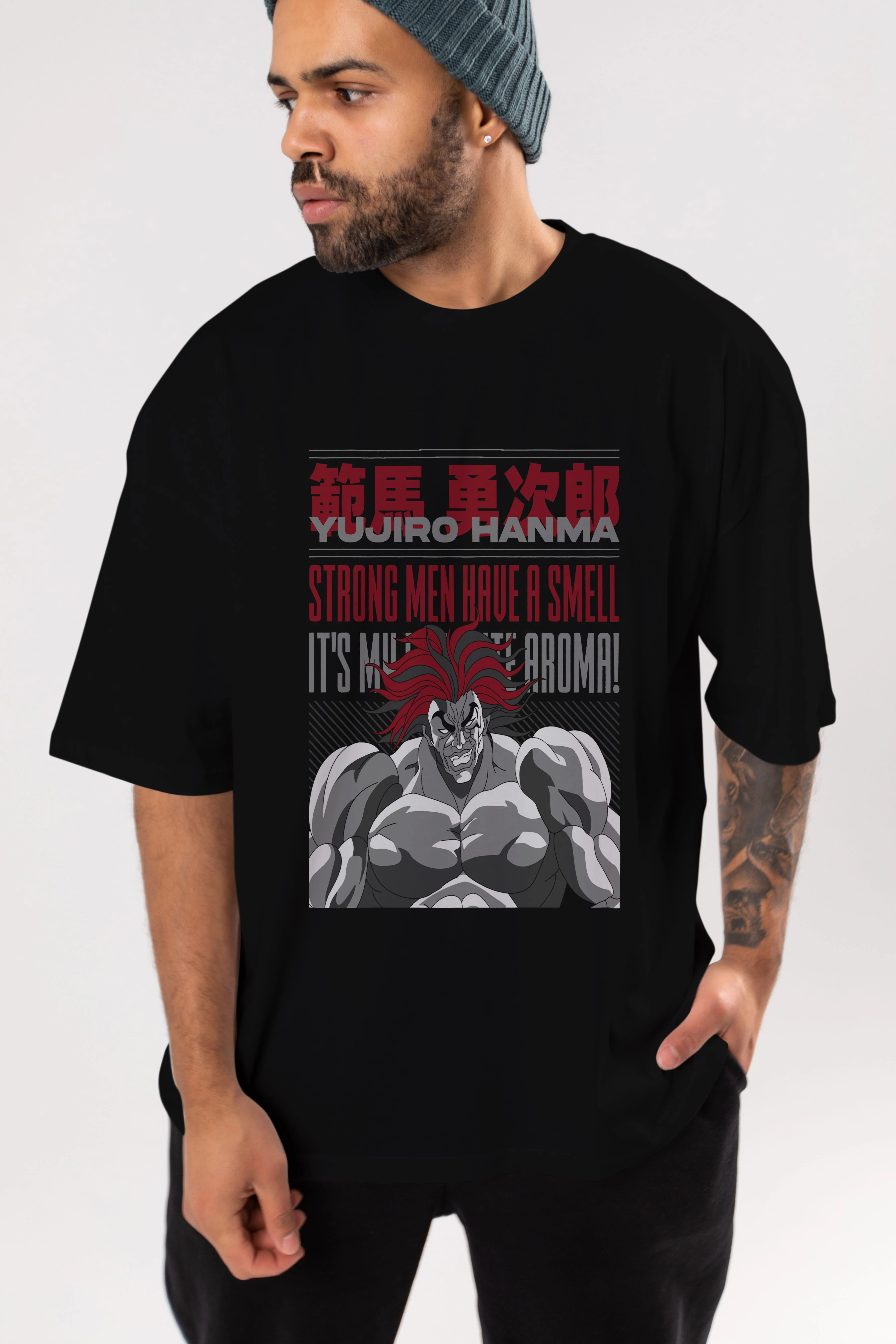 YUJIRO HANMA Anime Ön Baskılı Oversize t-shirt %100 pamuk Erkek Kadın Unisex