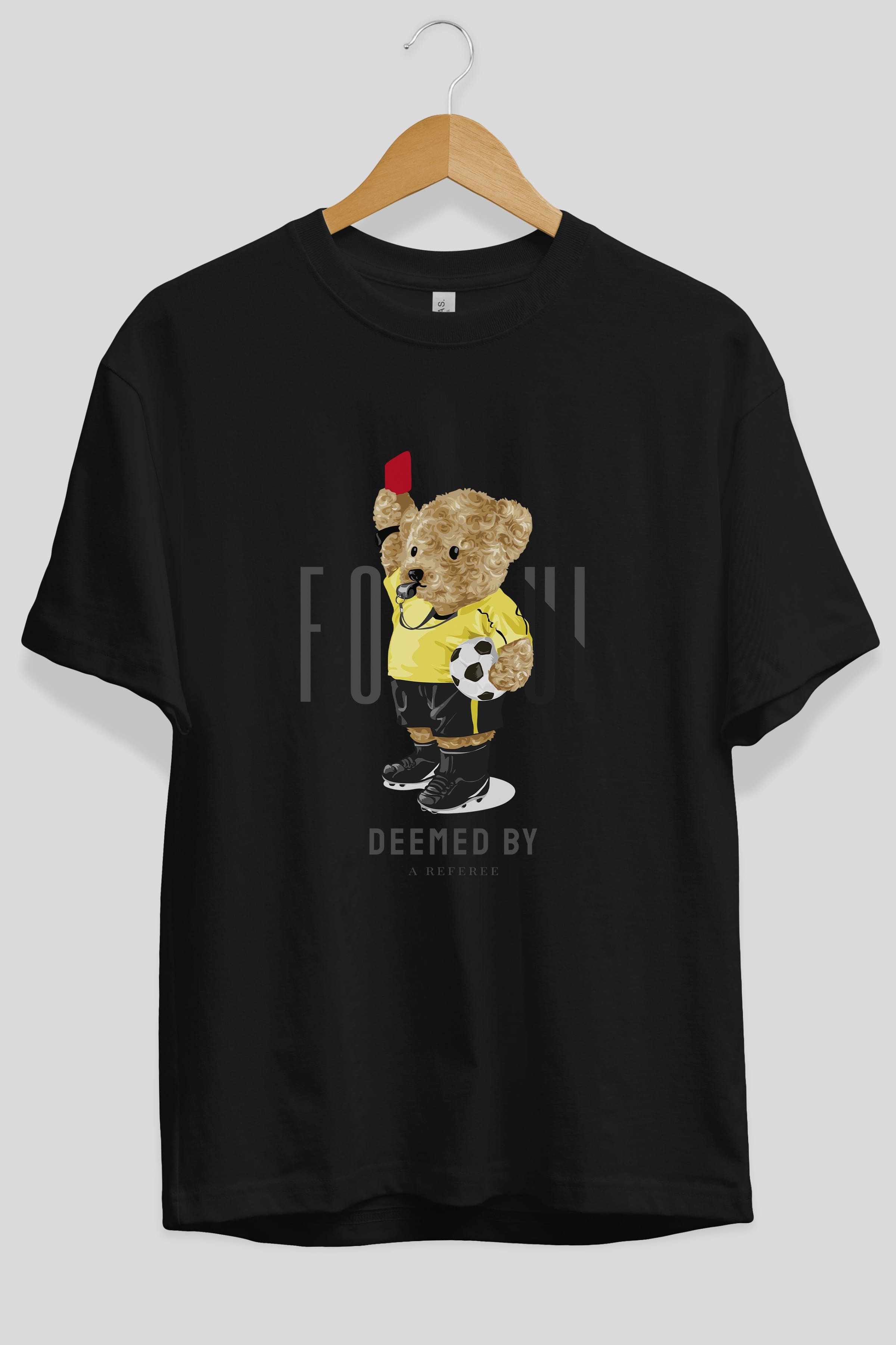 Teddy Bear Kırmızı Kart Ön Baskılı Oversize t-shirt Erkek Kadın Unisex %100 Pamuk