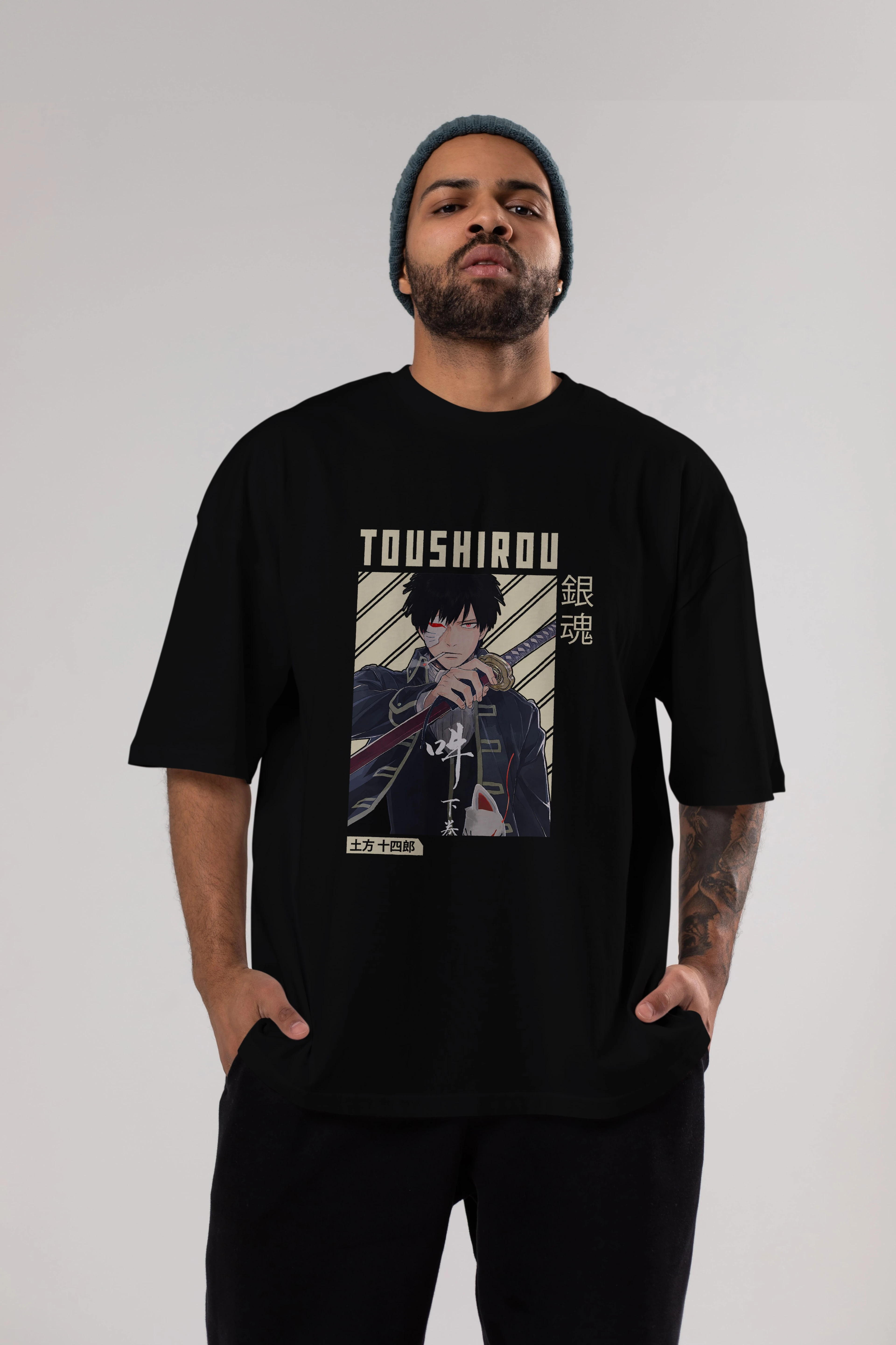 Toushirou Hijikata Anime Ön Baskılı Oversize t-shirt %100 pamuk Erkek Kadın Unisex