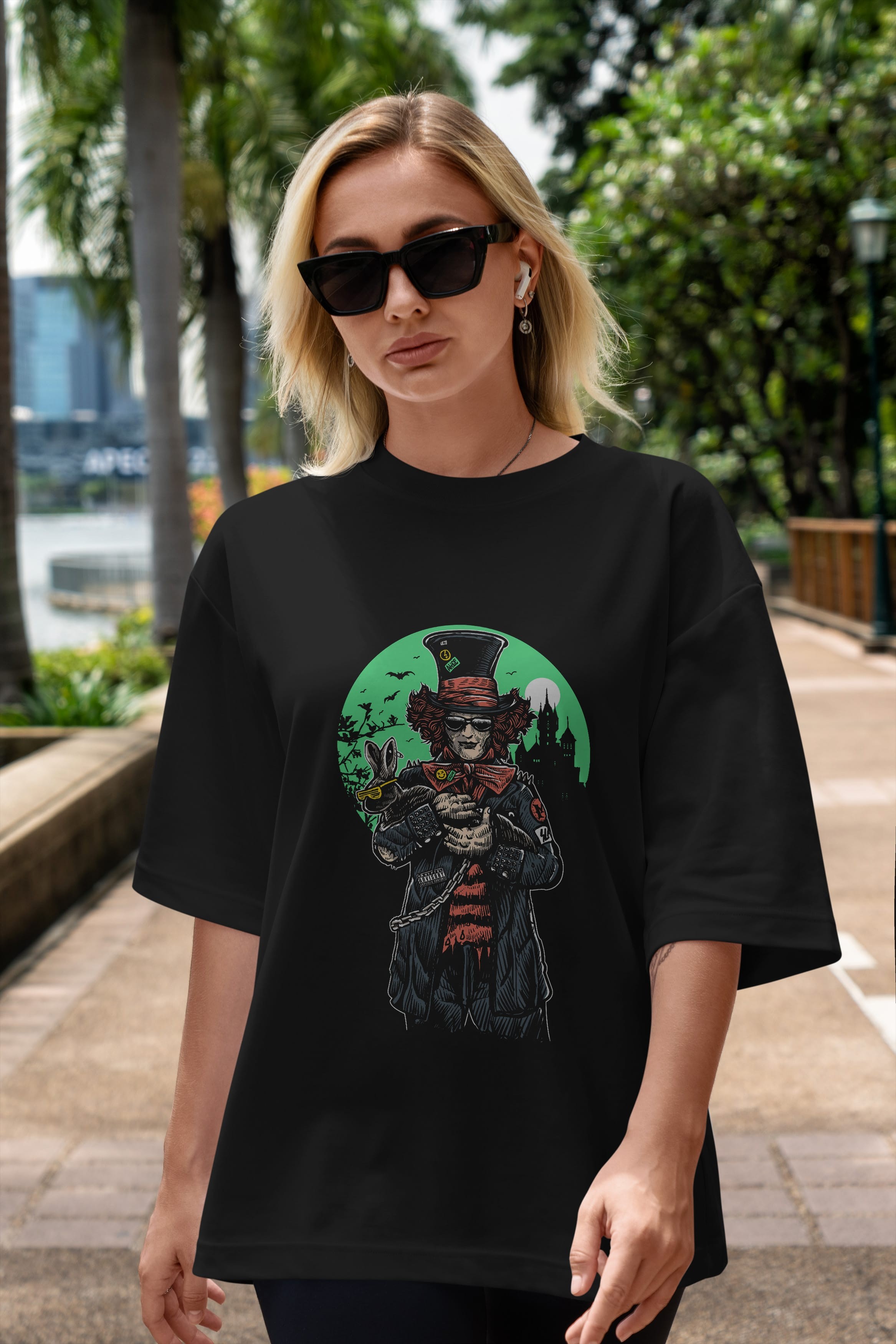 Mad Hatter Ön Baskılı Oversize t-shirt Erkek Kadın Unisex %100 Pamuk tişort