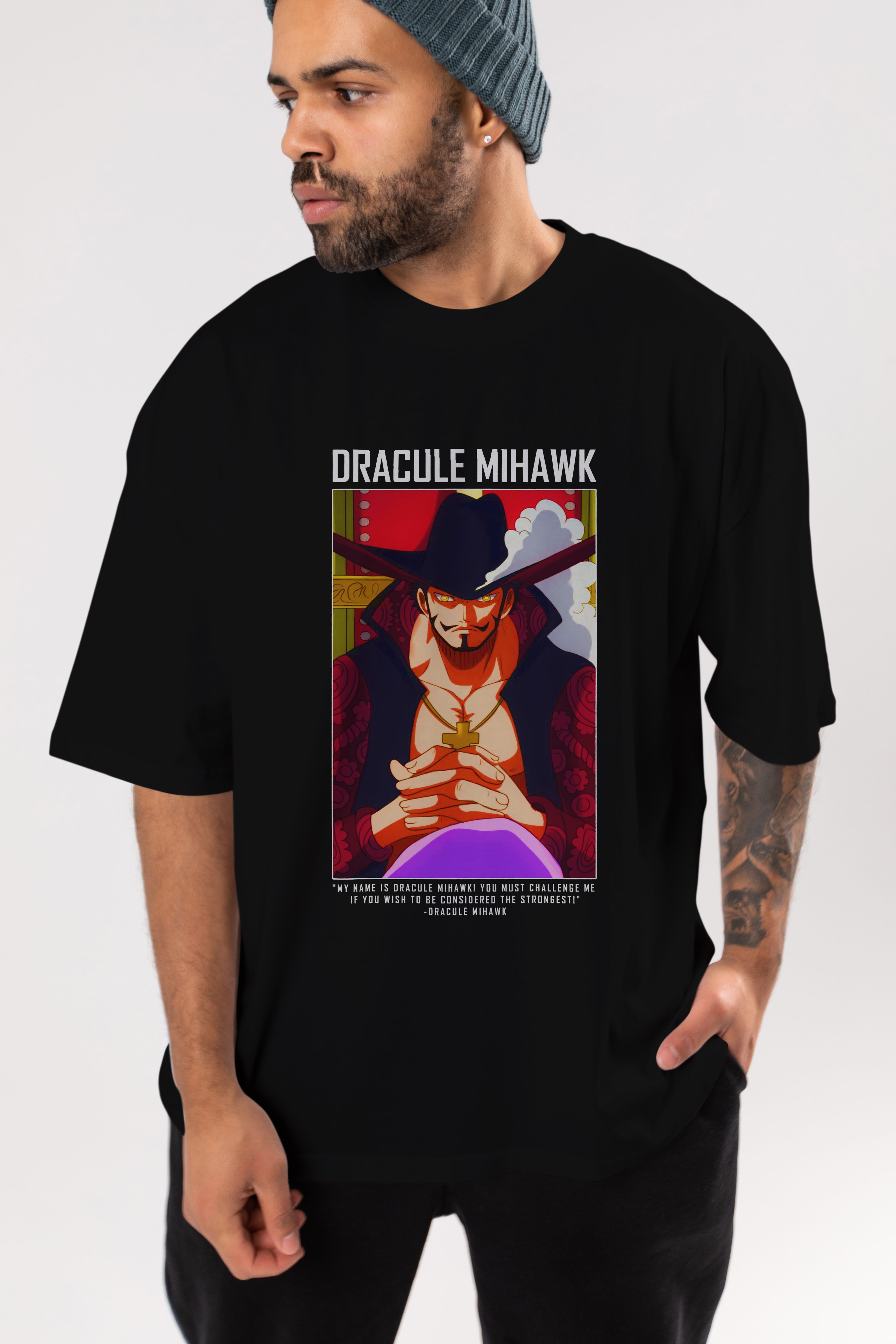 Dracule Mihawk Anime Ön Baskılı Oversize t-shirt Erkek Kadın Unisex