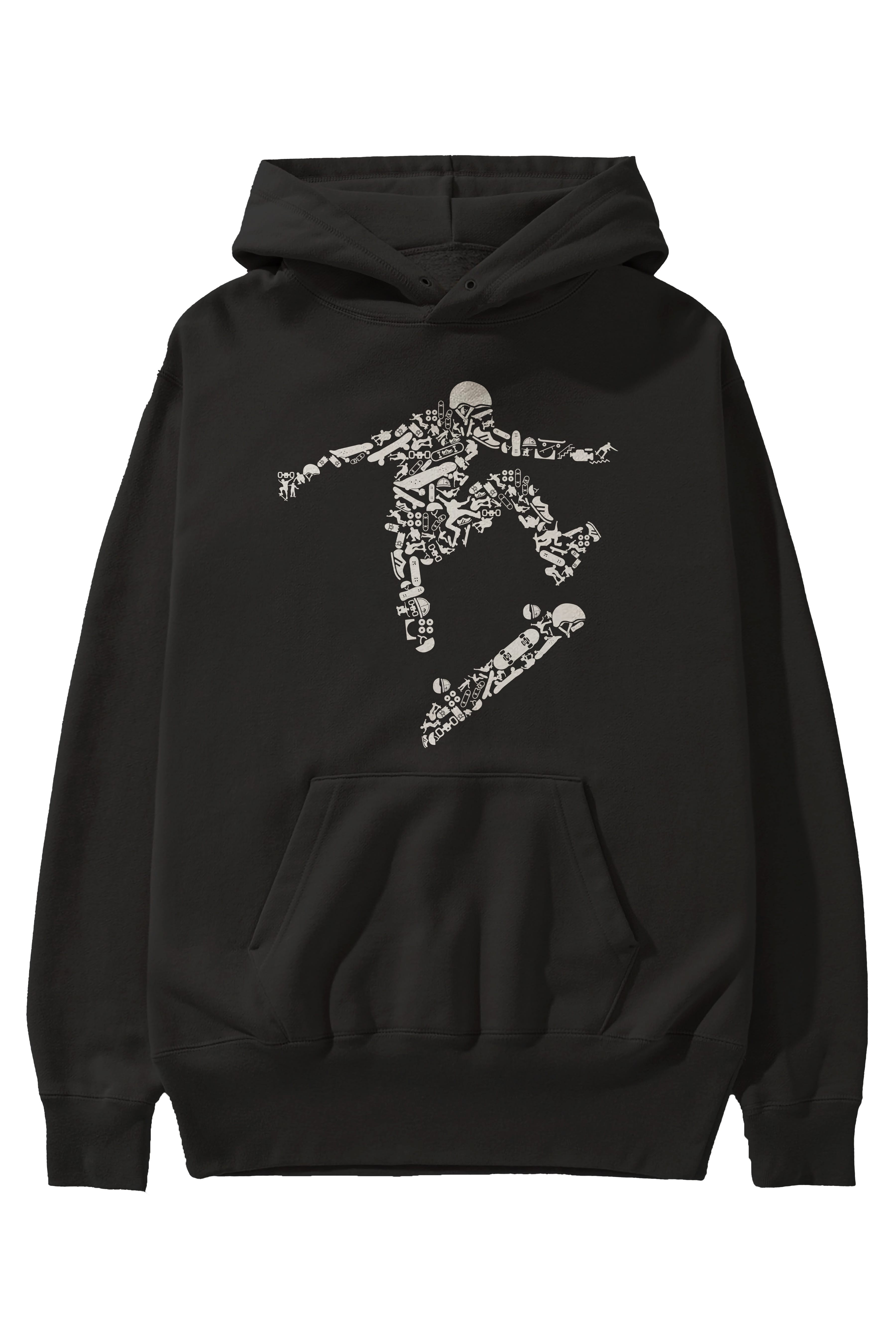 Skater Ön Baskılı Hoodie Oversize Kapüşonlu Sweatshirt Erkek Kadın Unisex