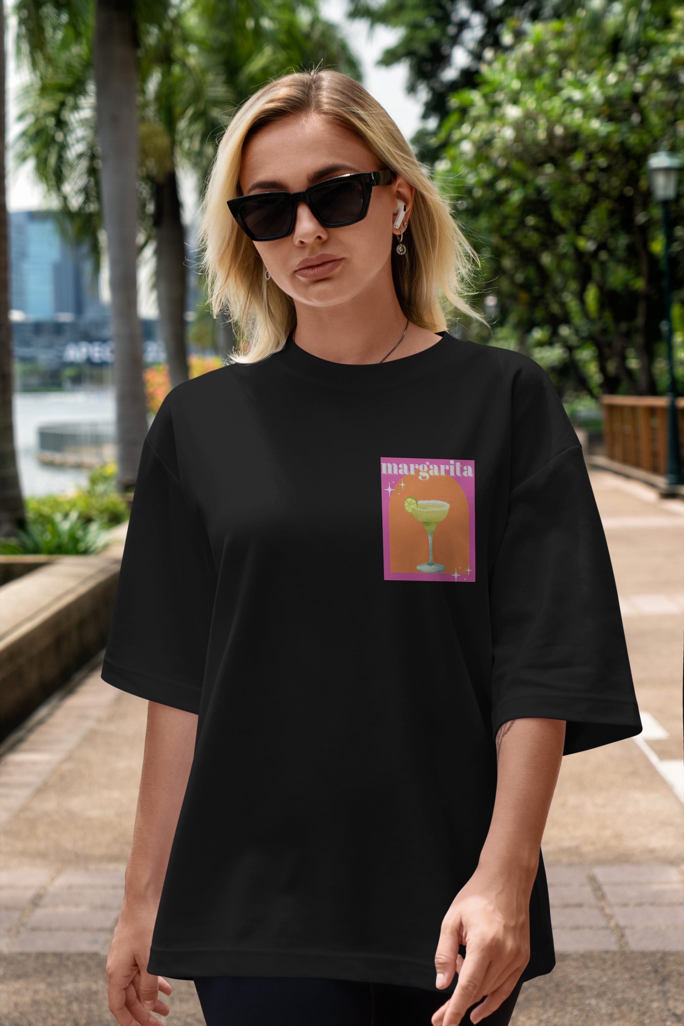 Margarita 7 Ön Sol Baskılı Oversize t-shirt Erkek Kadın Unisex %100 Pamuk Bisiklet Yaka tişort