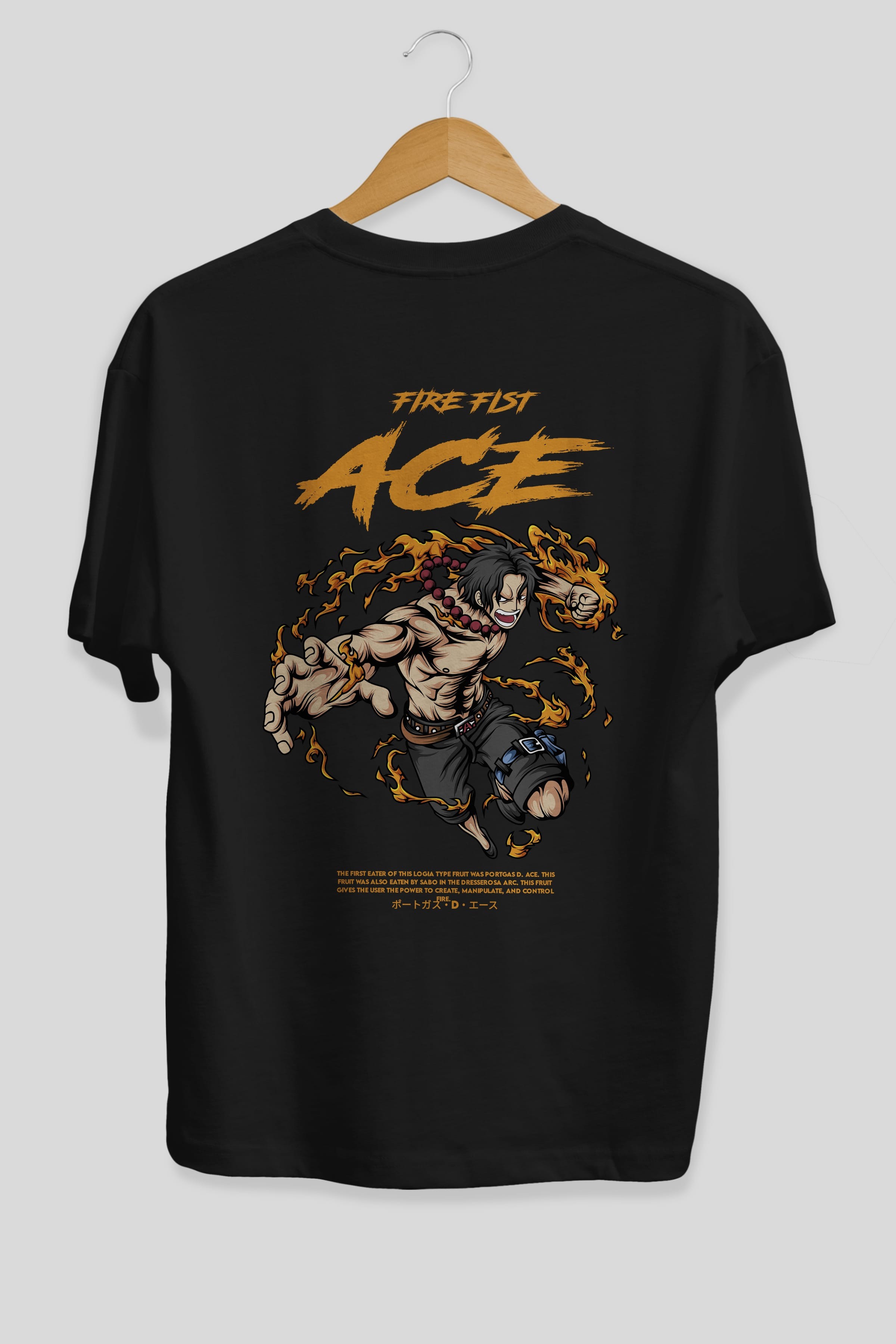 Fire Fist Ace Anime Arka Baskılı Oversize t-shirt Erkek Kadın Unisex