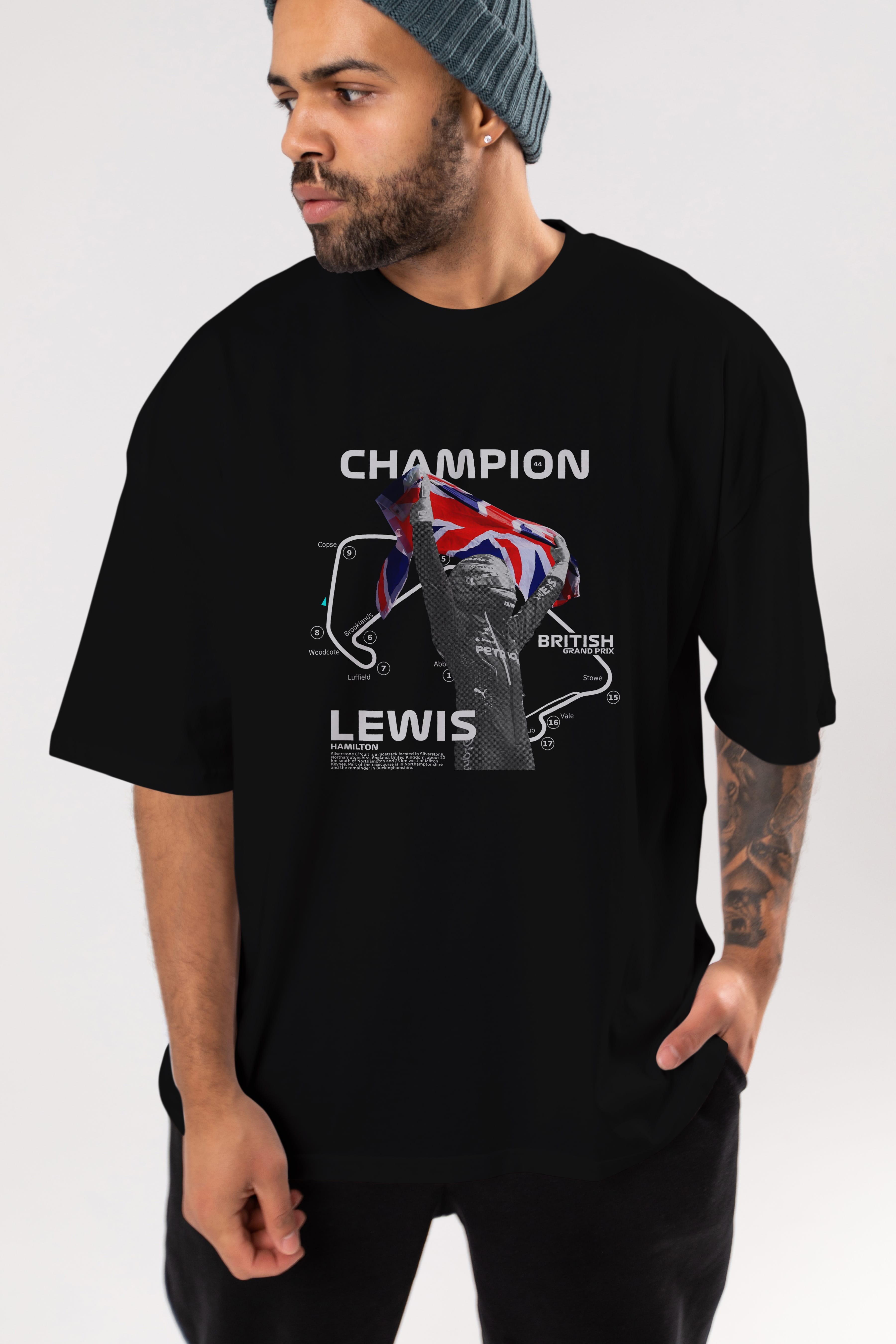 LEWIS H SILVERSTONE Ön Baskılı Oversize t-shirt Erkek Kadın Unisex %100 Pamuk Bisiklet Yaka tişort