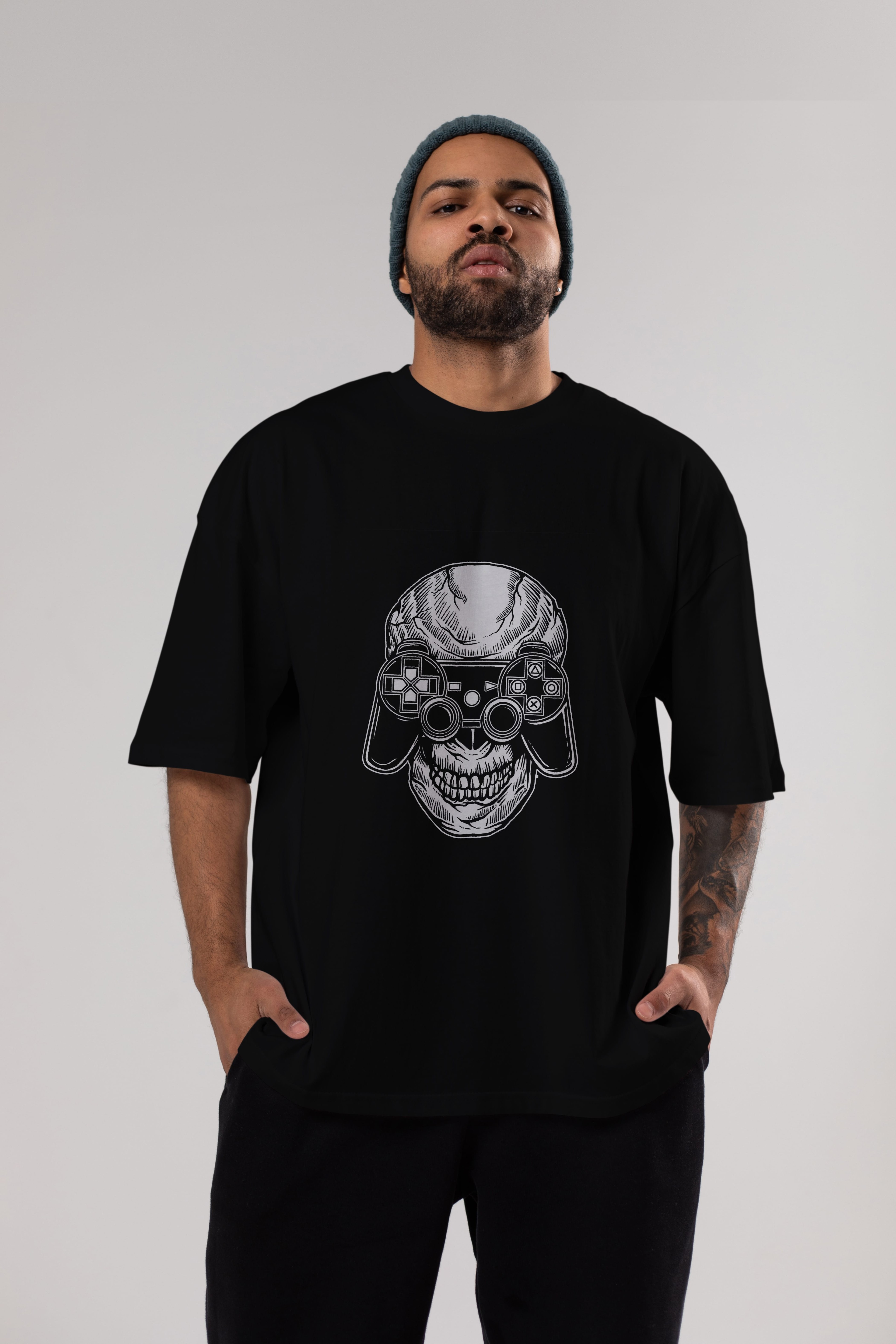 Skull Gamers Ön Baskılı Oversize t-shirt Erkek Kadın Unisex %100 Pamuk tişort
