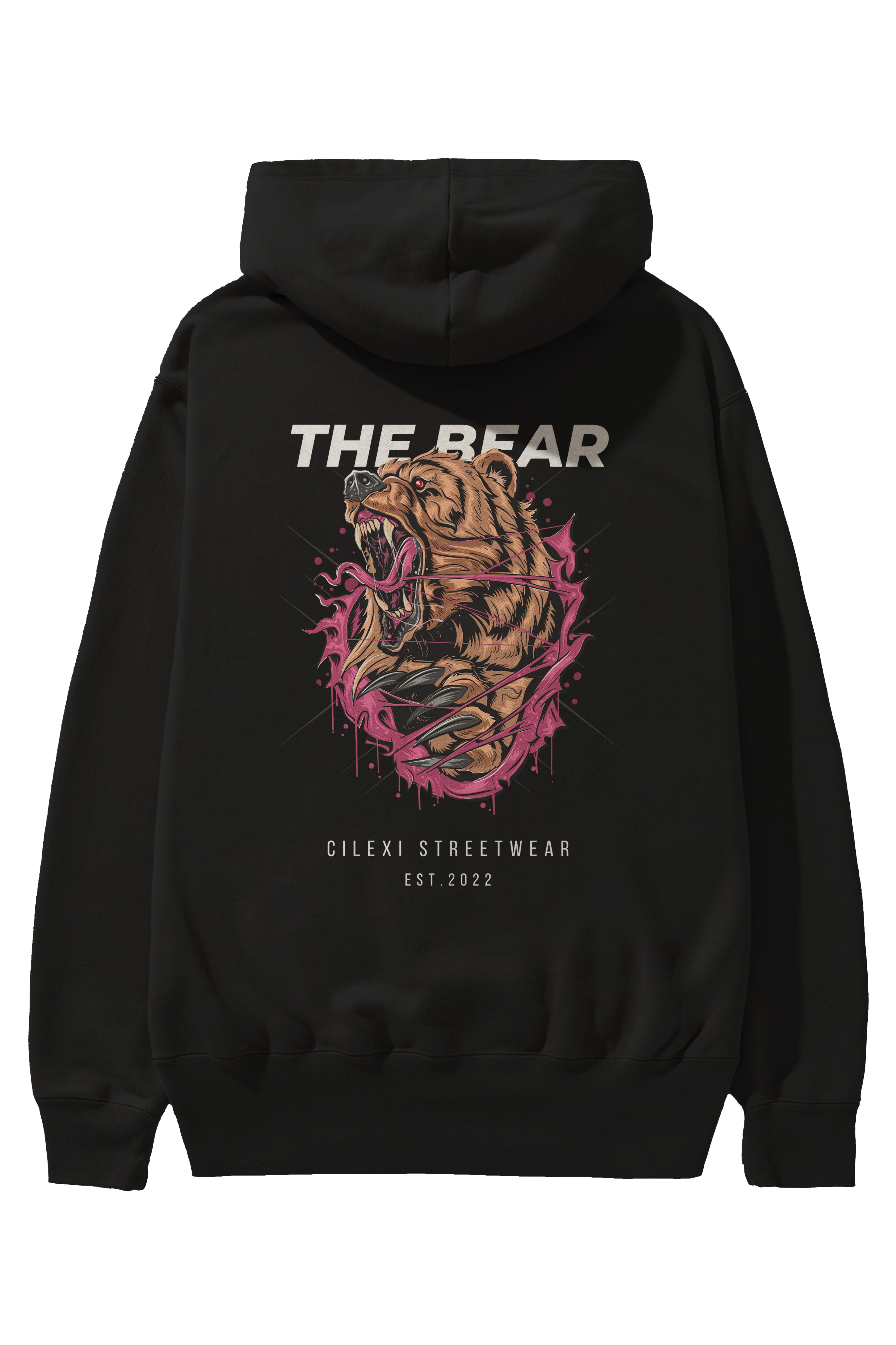 The Bear Arka Baskılı Hoodie Oversize Kapüşonlu Sweatshirt Erkek Kadın Unisex