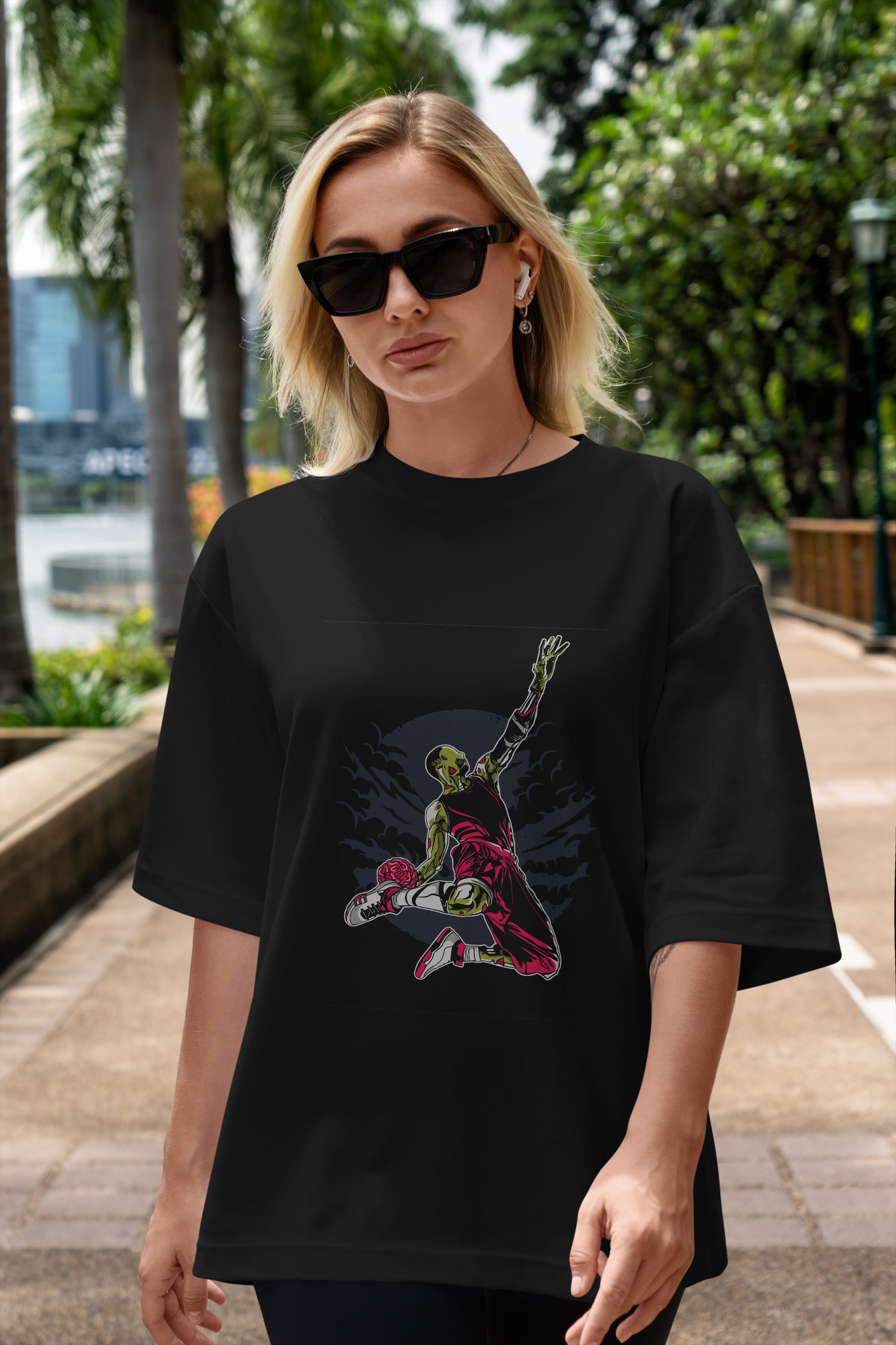 Zombie Slam Dunk Ön Baskılı Oversize t-shirt Erkek Kadın Unisex %100 Pamuk tişort