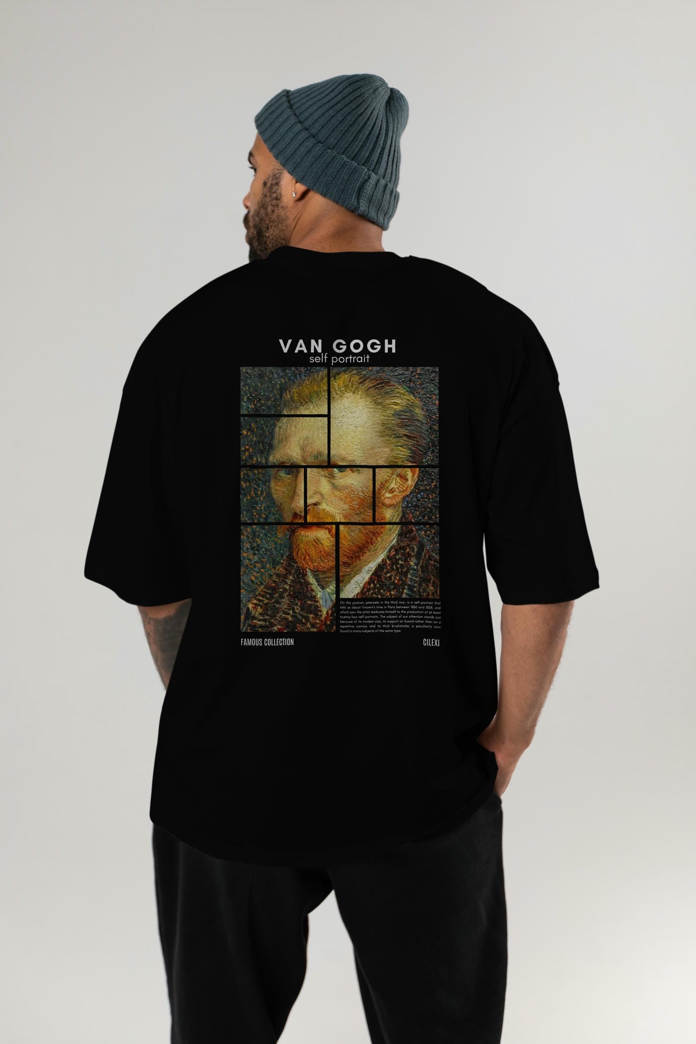 Van Gogh Self Portrait Arka Baskılı Oversize t-shirt Erkek Kadın Bisiklet Yaka Pamuk tişort