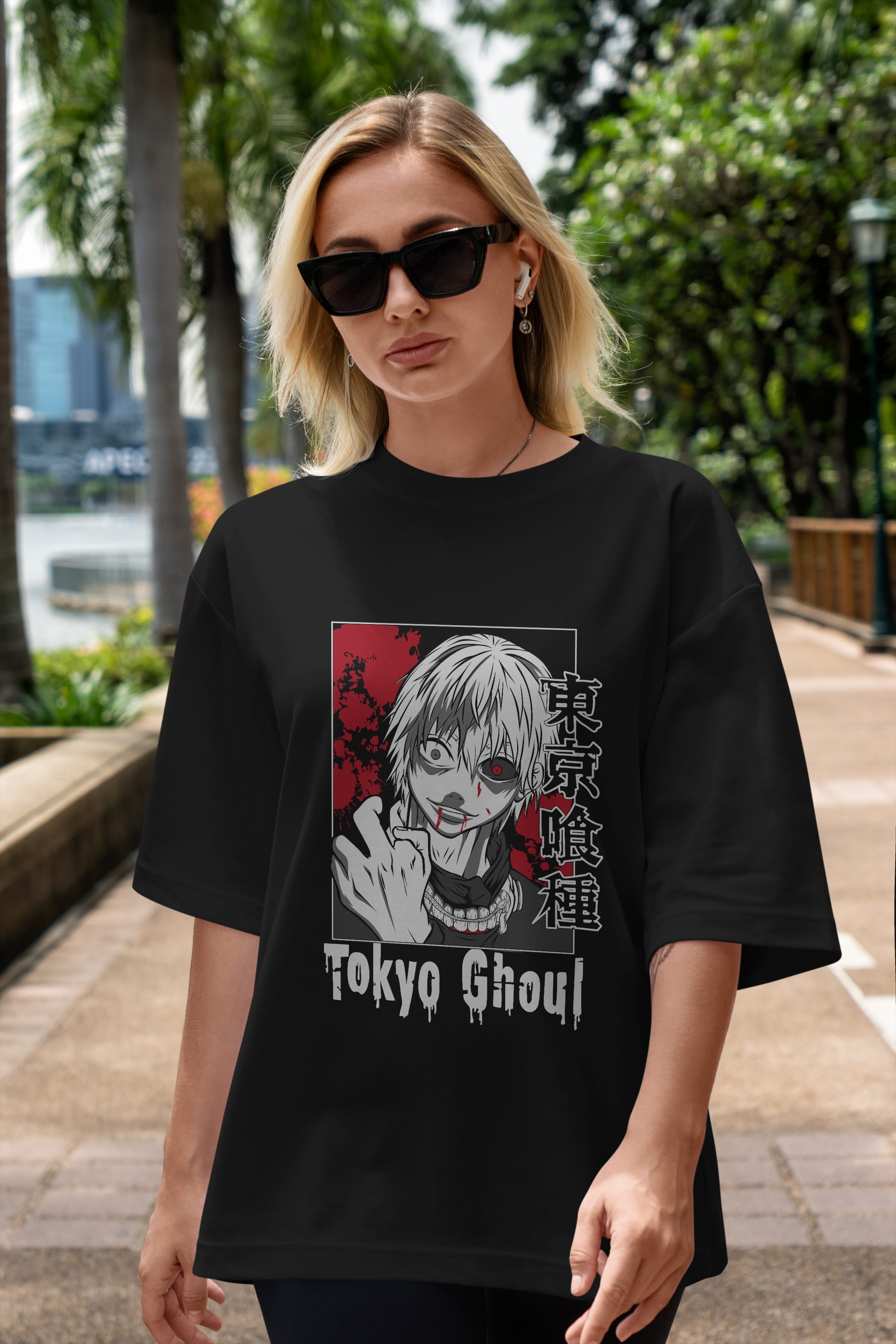 Kaneki Ken TOKYO GHOUL Anime Ön Baskılı Oversize t-shirt %100 pamuk Erkek Kadın Unisex